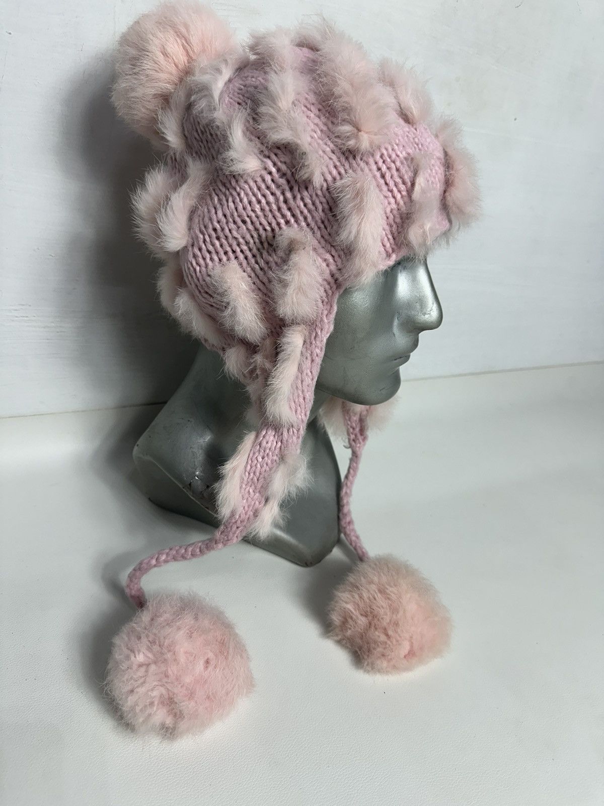 Japanese Brand Pink Trapper Hats Mix Fur Design Size ONE SIZE - 6 Thumbnail
