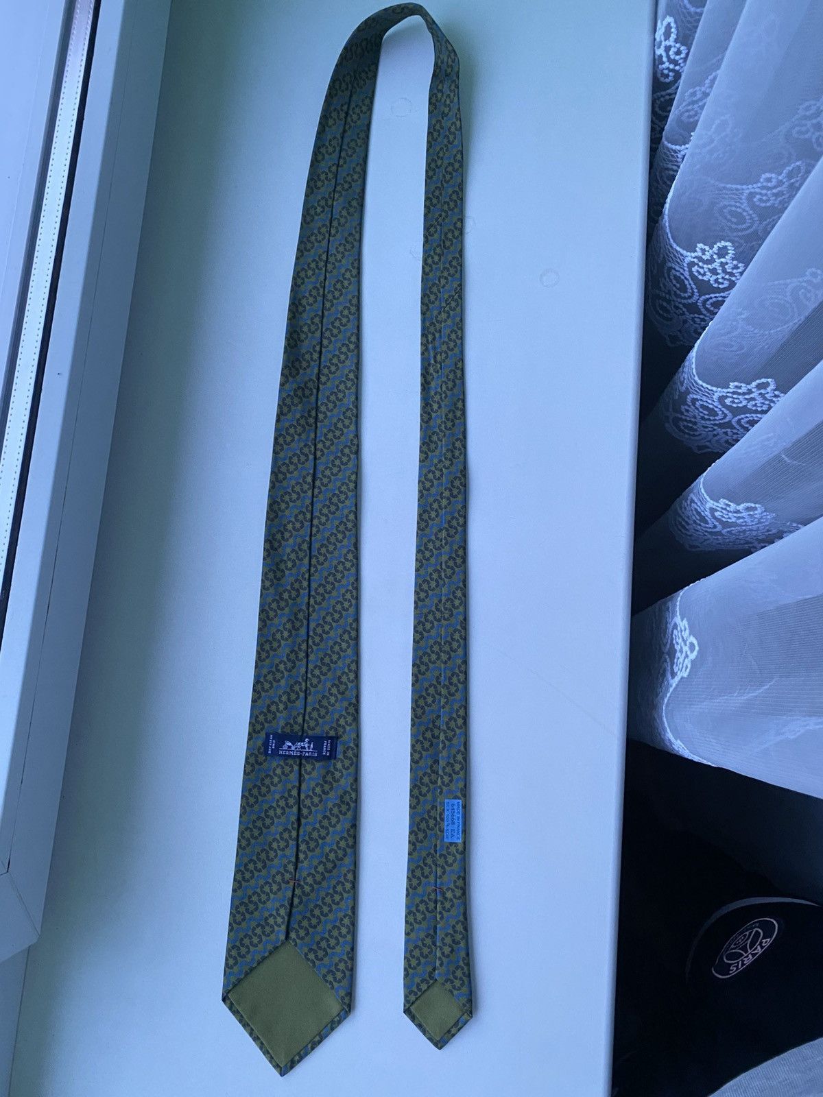 Hermes Hermes Tie 645668 EA 100% Silk Khaki Grey Blue France Luxury Size ONE SIZE - 8 Thumbnail