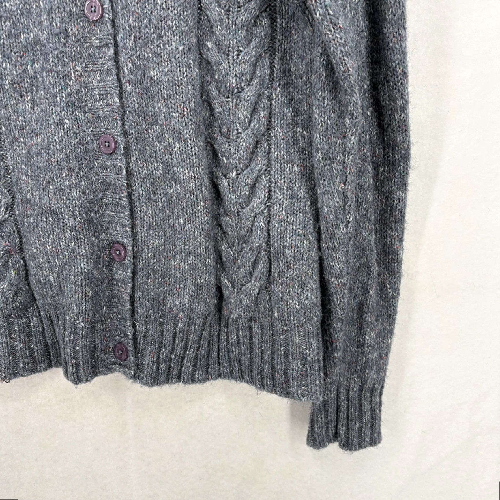 Vintage L.L.Bean Sweater Cardigan Womens Large Gray Wool Cable Knit Funnel Neck Cozy Size L / US 10 / IT 46 - 3 Thumbnail