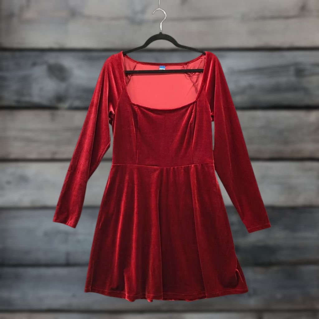 Old Navy NWT Old Navy Velvet Dress Womens L Square Neck A-Line Holiday Flare Long Sleeve Red Velvet Dress Size L / US 10 / IT 46 - 1 Thumbnail
