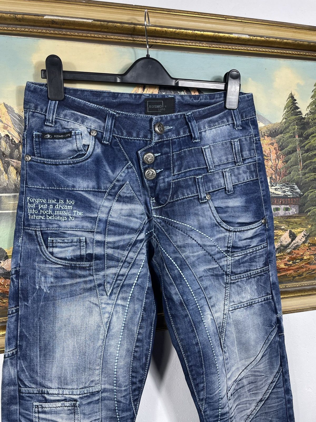 Japanese Brand Kosmo Lupo Black Vintage Denim Jeans Avant Garde Trousers Size US 34 / EU 50 - 5 Thumbnail