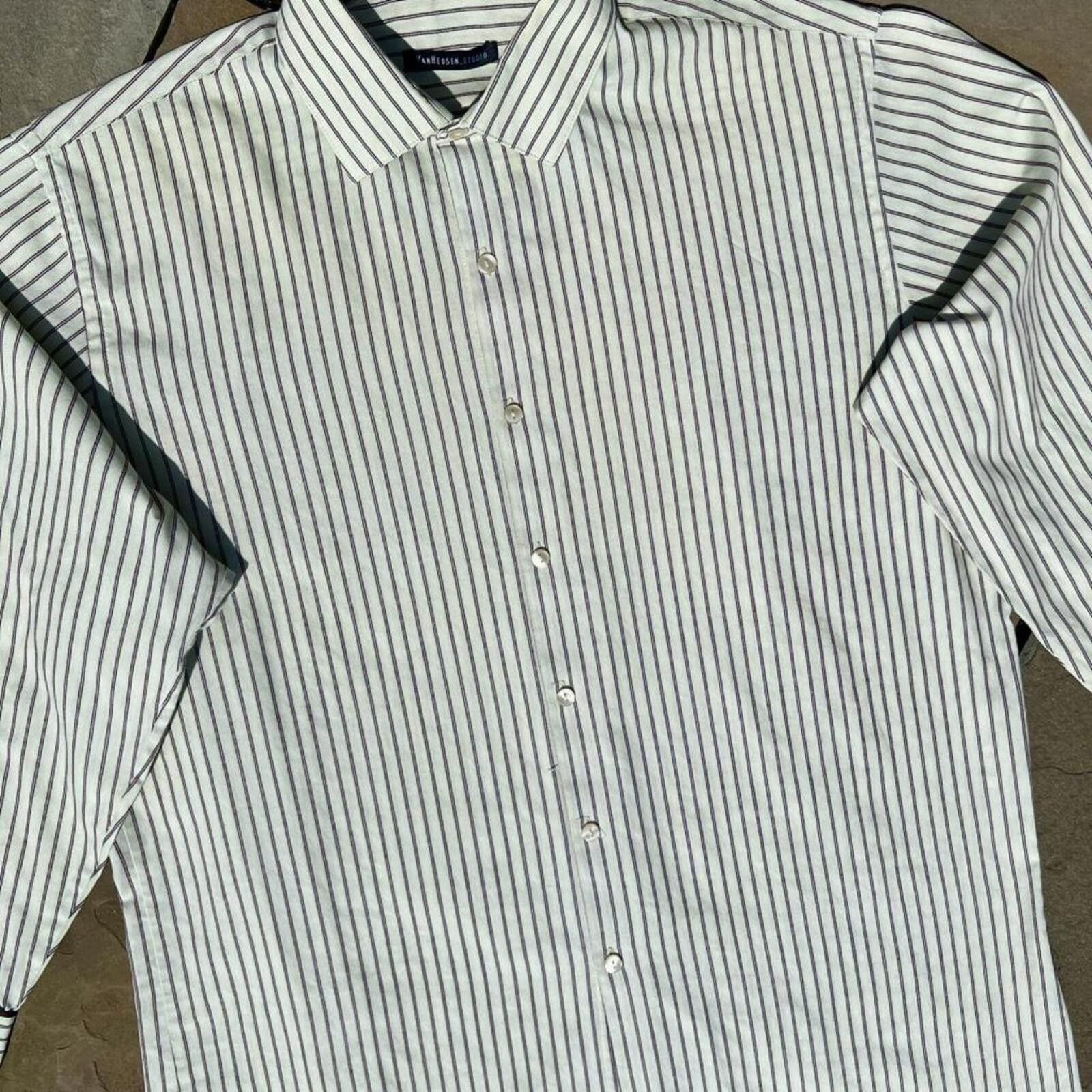 Van Heusen Y2K Neo-Vintage Pale Green/Burgundy Stripe Button Down Shirt Size US L / EU 52-54 / 3 - 2 Thumbnail