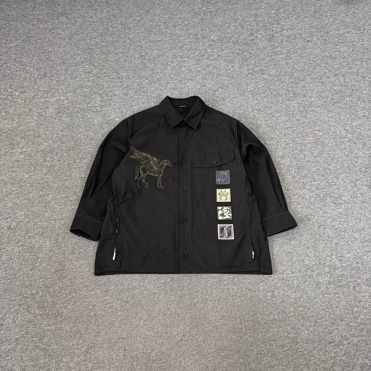 Hermes Hermes Black Embroidered Patch Pegasus Shirt Jacket Size US L / EU 52-54 / 3 - 1 Thumbnail