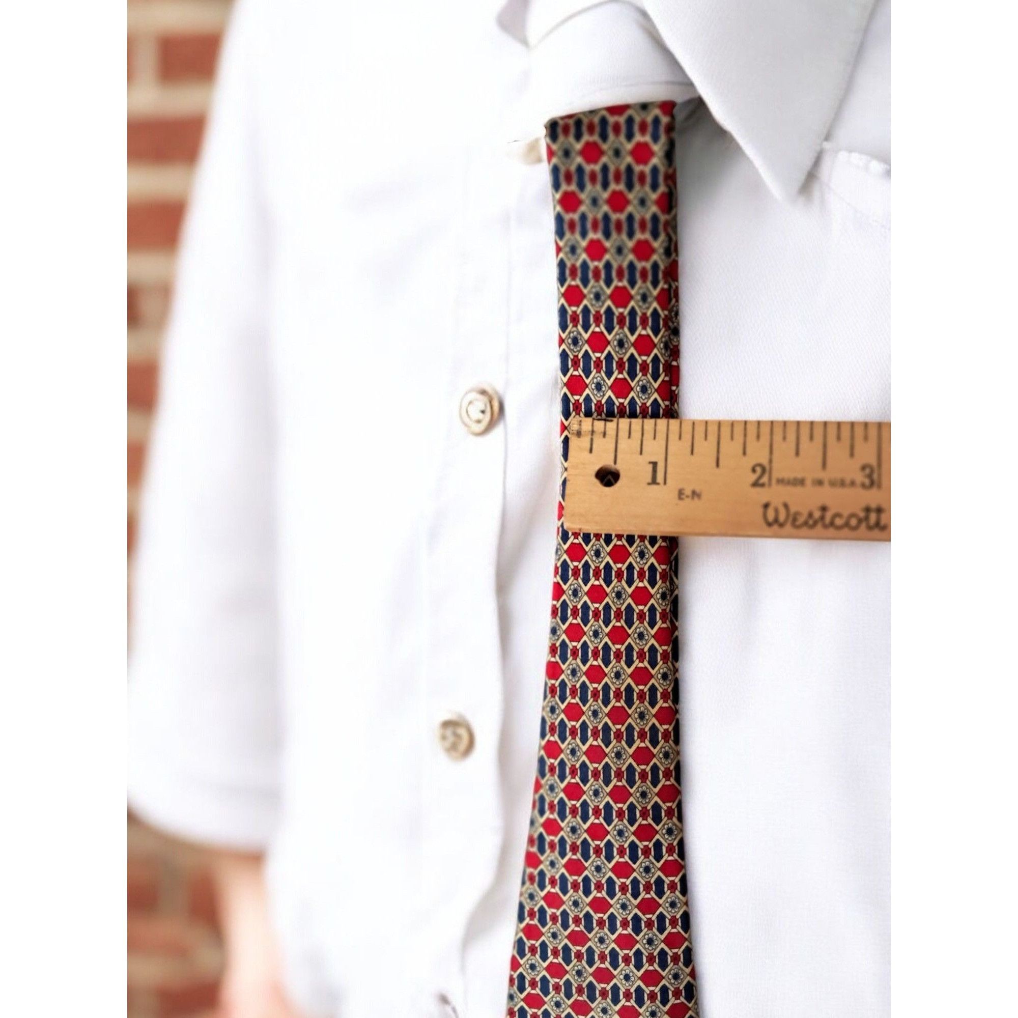 Other St. Lorren 100% Silk Tie, Geometric Pattern: Red, Blue, and Size ONE SIZE - 8 Thumbnail