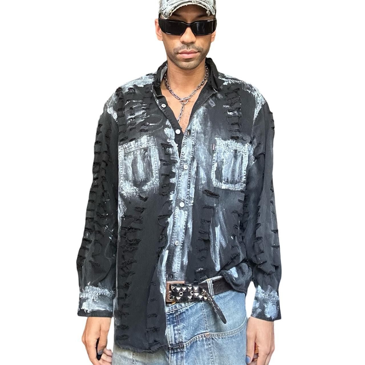 ASTROBOI* x Levis Black Painted Denim Grunge Shirt - XL
