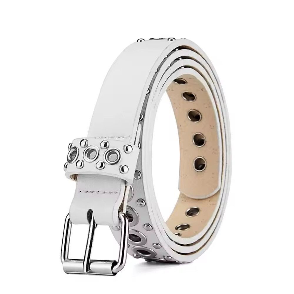 Designer 110cm Round Hole Punk White Belt Size ONE SIZE - 2 Thumbnail