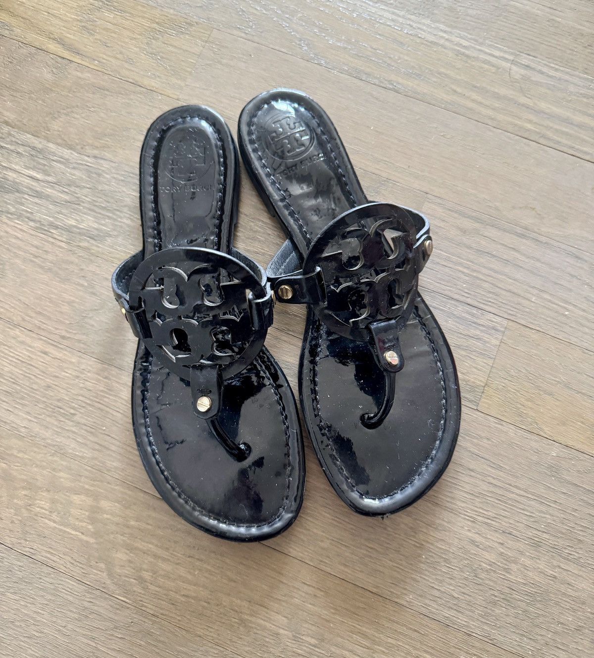 Tory Burch Tory Burch Authentic Miller Sandals Black Patent Leather 7.5 Size US 7.5 / IT 37.5 - 1 Thumbnail