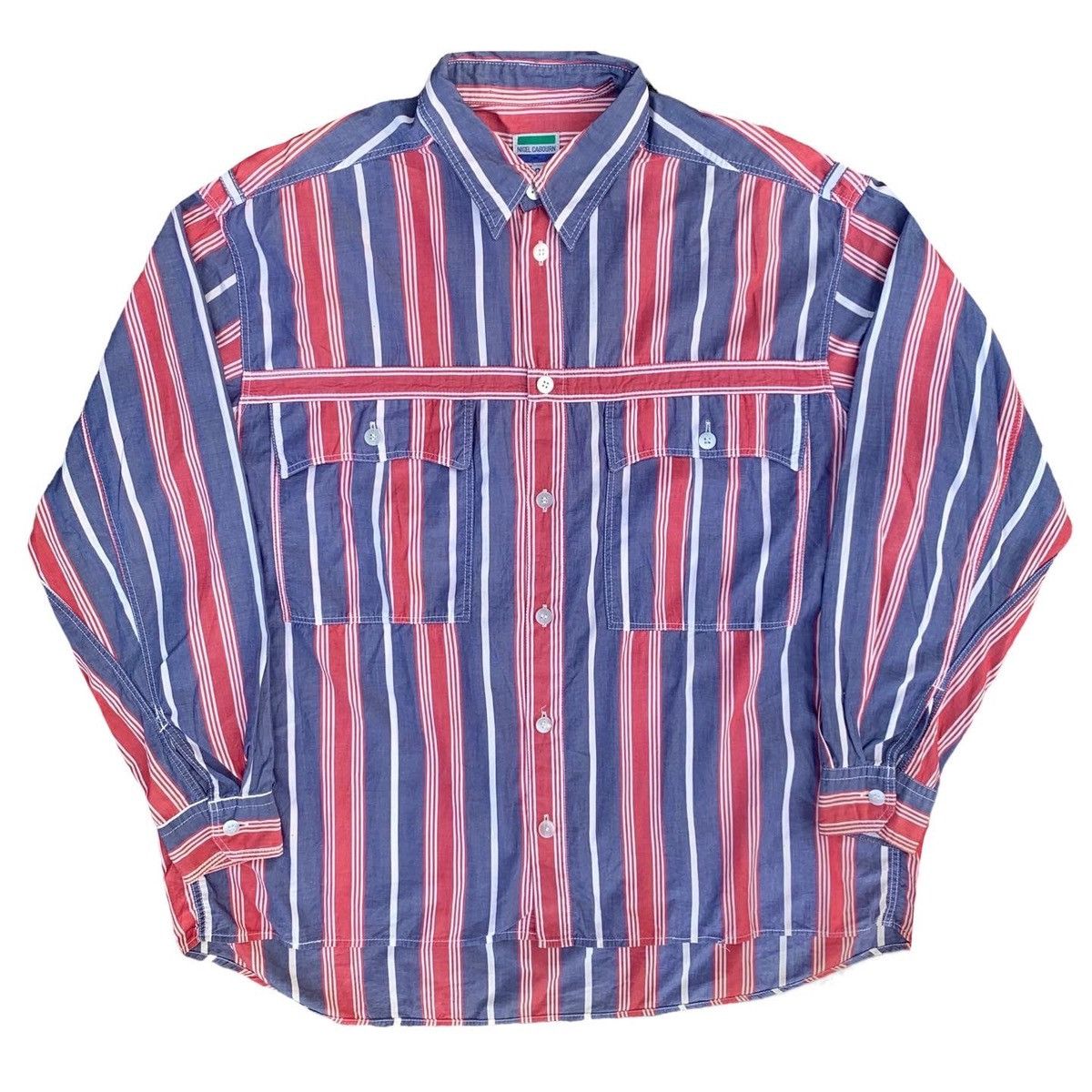 Image of Nigel Cabourn Double Pocket Stripes Shirt in Red/Blue, Men's (Size XL)