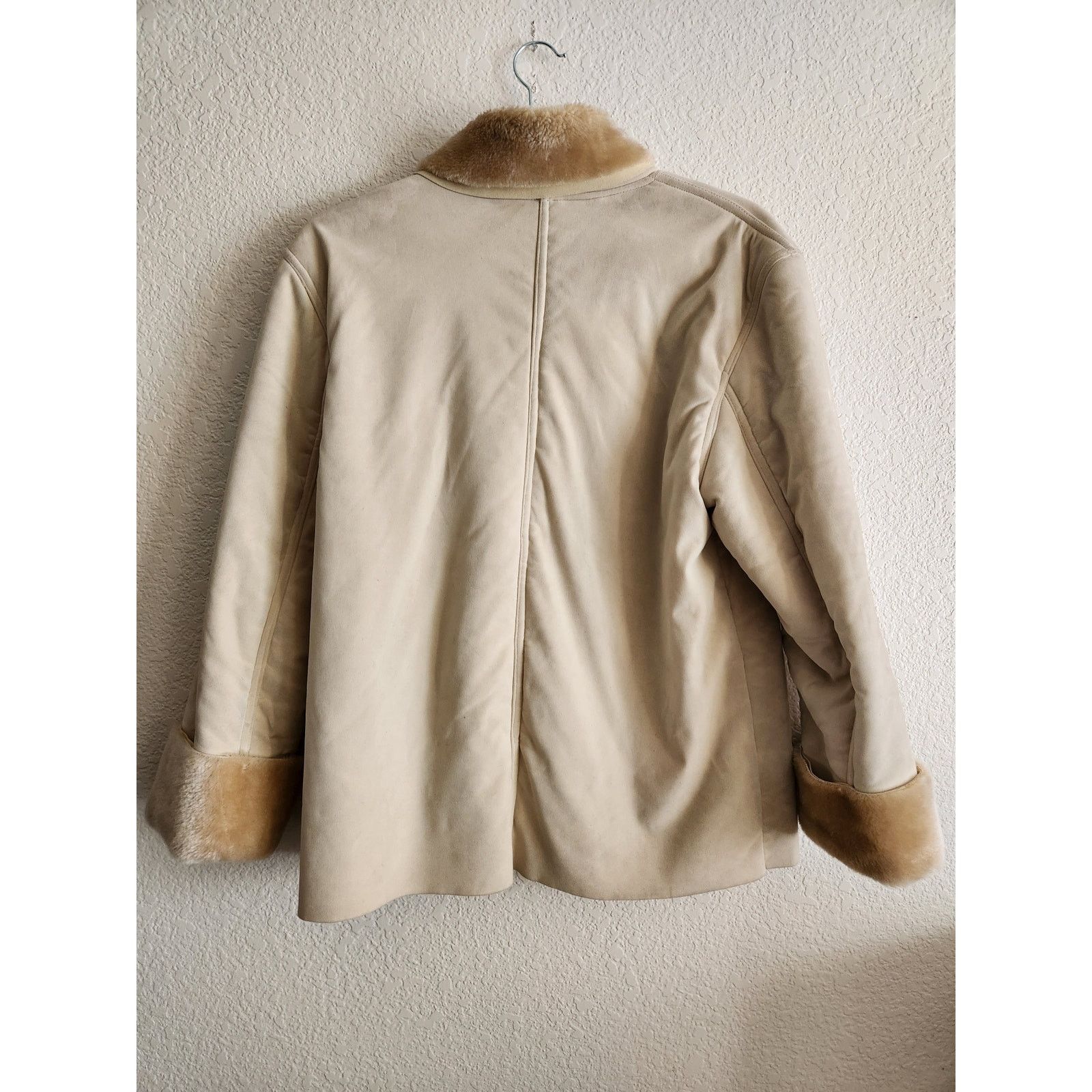Other Y2k Oscar Sports Faux Fur Trimmed Suede Cream Jacket- Lg Size L / US 10 / IT 46 - 2 Thumbnail