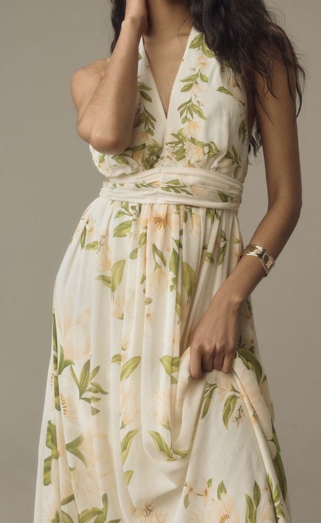 Farm Rio Farm Rio V-Neck Floral Chiffon Maxi Dress, Size L Size L / US 10 / IT 46 - 5 Thumbnail