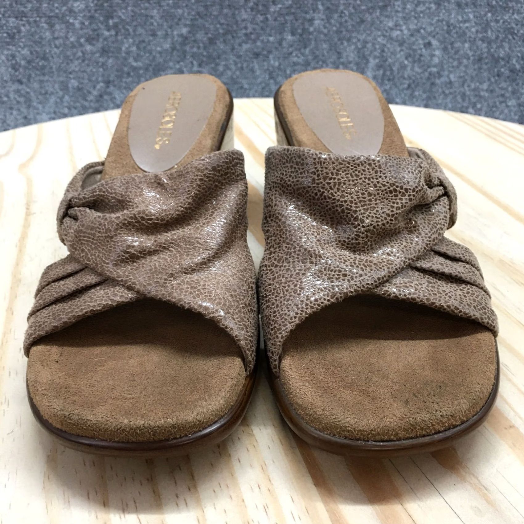 Vintage Aerosoles Sandals Womens 7.5 On Deck Casual Slip On Wedge Slide Brown Fabric Size US 8 / IT 38 - 4 Thumbnail