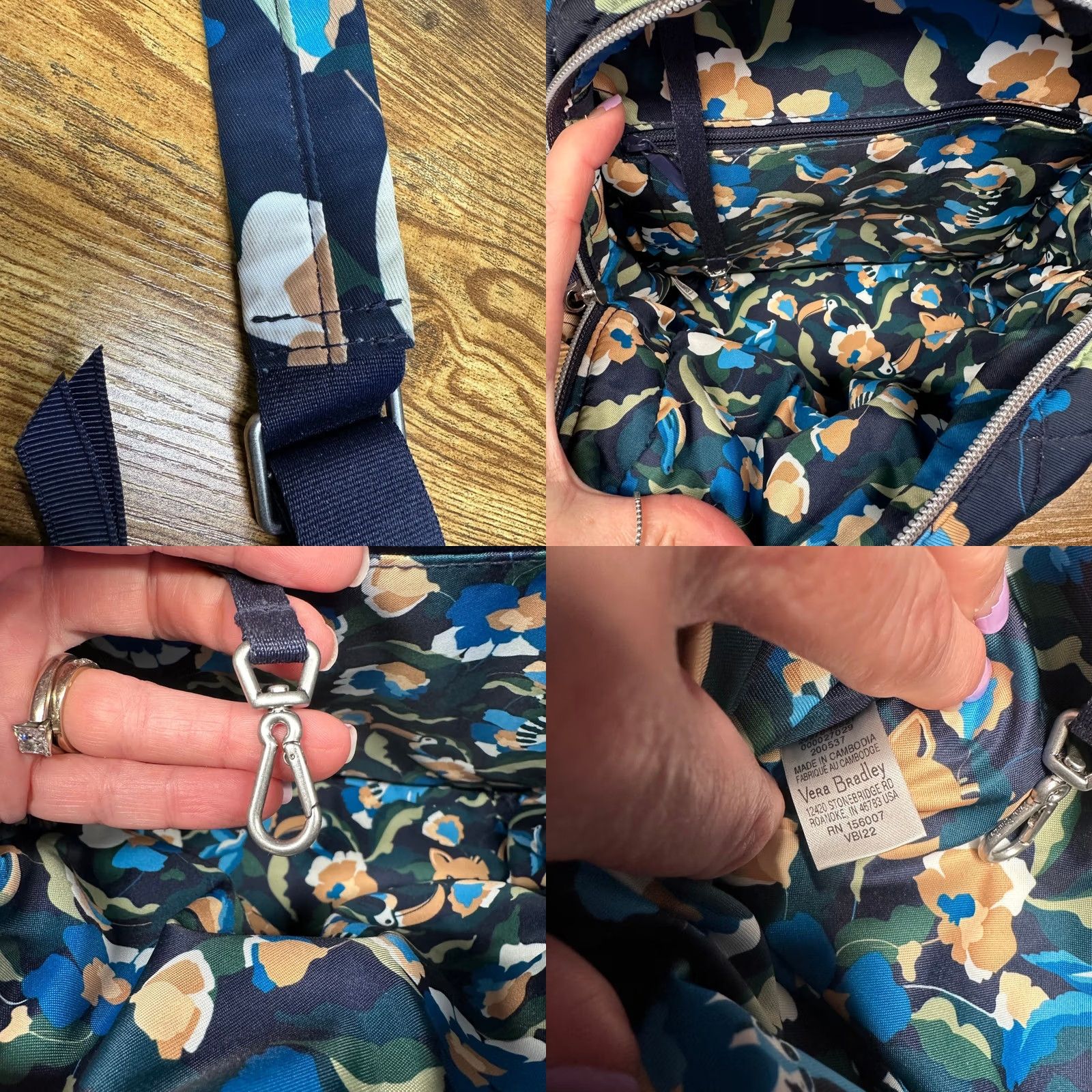 Vera Bradley Vera Bradley Convertible Backpack Immersed Blooms Blue Floral Quilted Twill Bag Size ONE SIZE - 8 Thumbnail