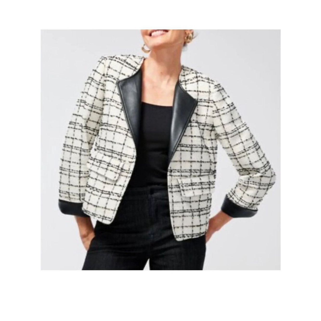 Chicos NWT New $139 Chico's Tweed Faux Leather Trim Jacket Size 0P Size S / US 4 / IT 40 - 2 Thumbnail