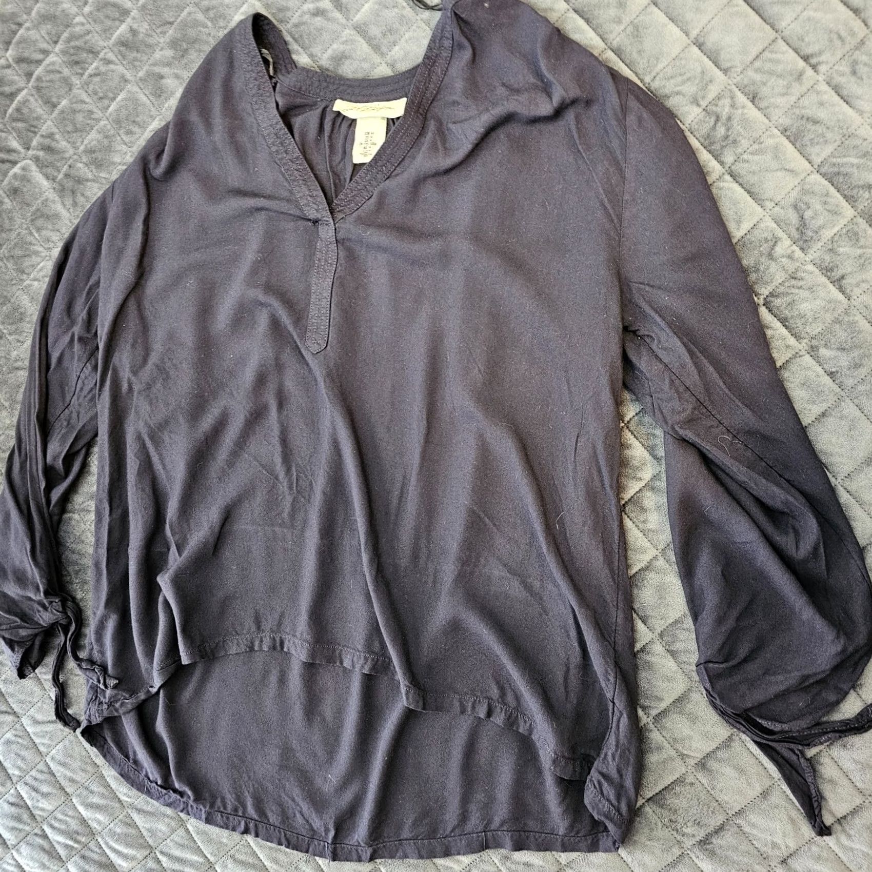 H&M H&M Blouse Tunic Long Sleeve V-Neck Tie Dark Blue Size 14 Women's Classic Regular Chambray Mod al Casual Spring Size XL / US 12-14 / IT 48-50 - 6 Thumbnail