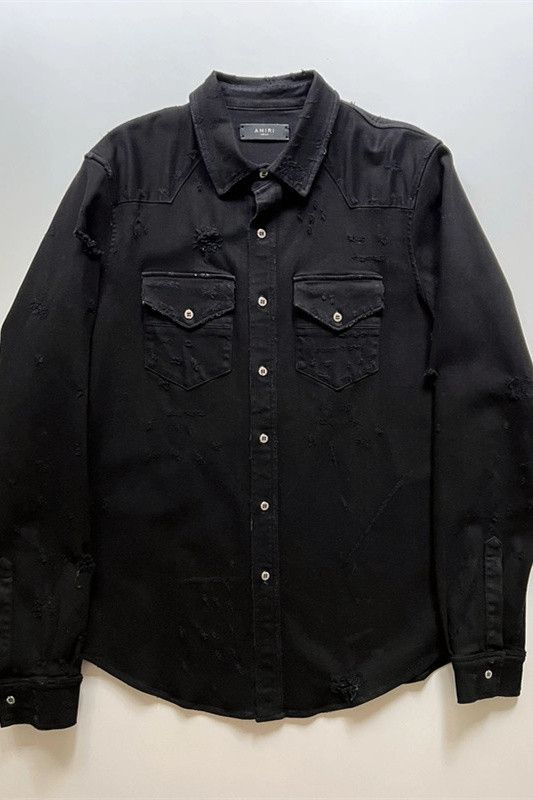 Amiri Amiri distressed black denim shirt Size US M / EU 48-50 / 2 - 1 Thumbnail