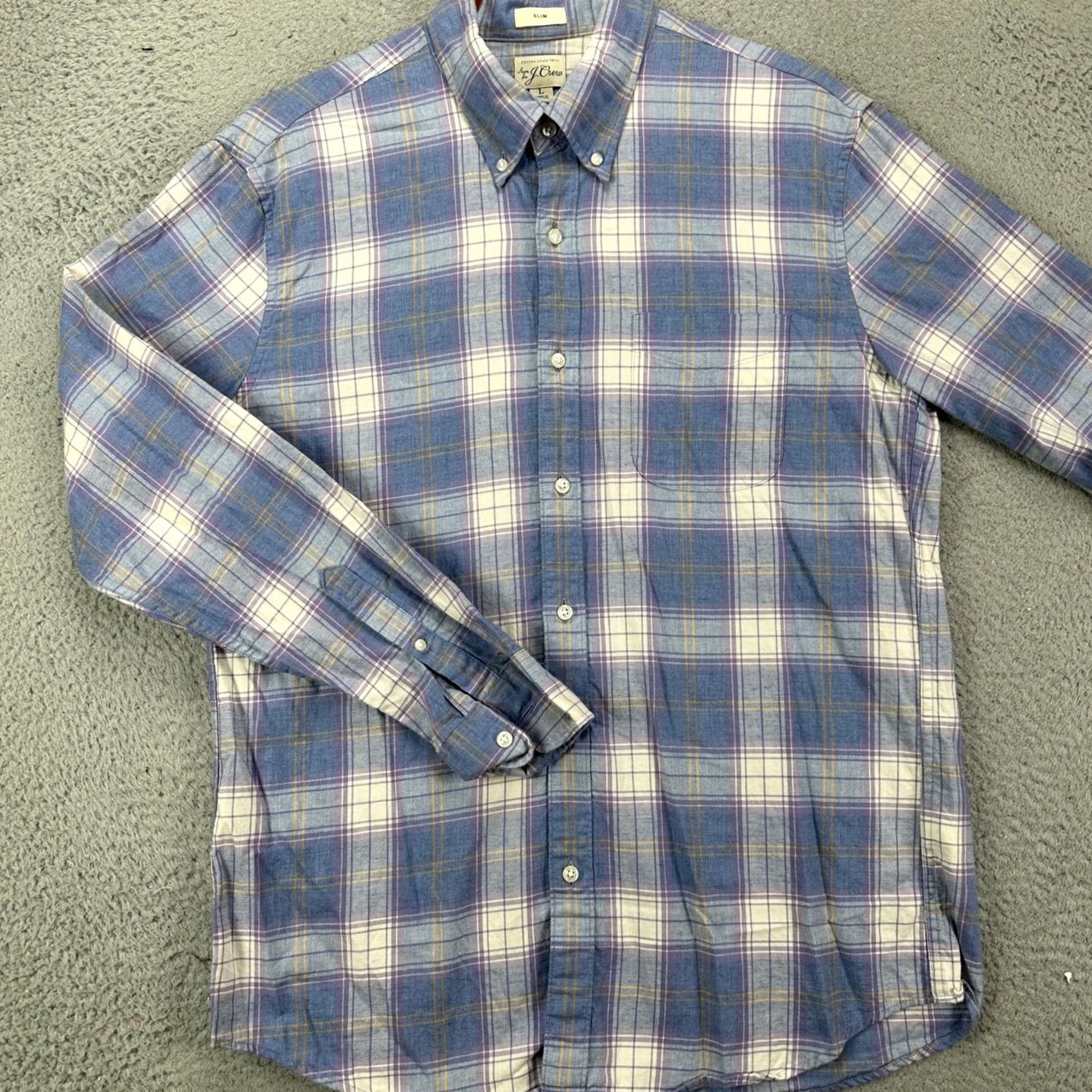 J.Crew J. Crew Shirt Button-Down Mens Large Blue Purple Plaid Linen Blend Twill Pocket Size US L / EU 52-54 / 3 - 2 Thumbnail