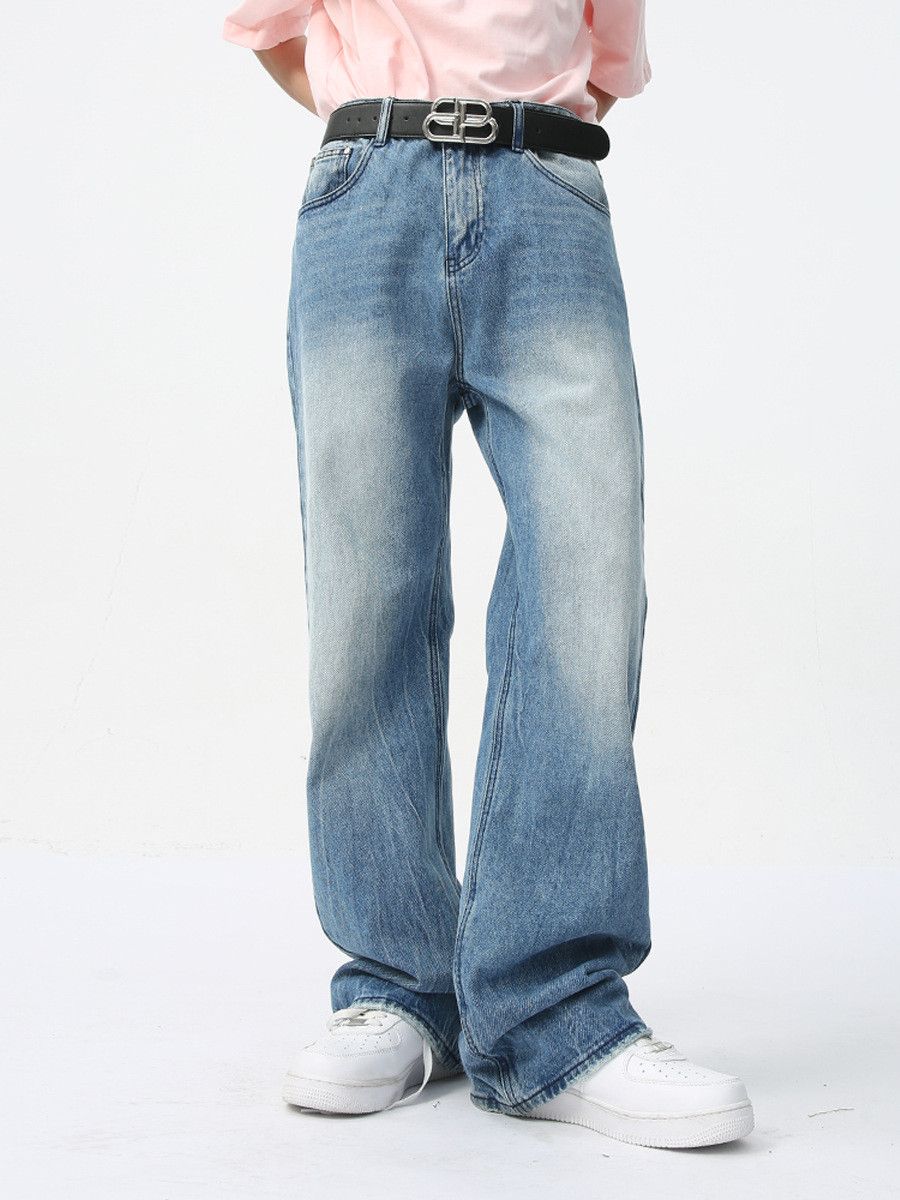 Japanese Brand Men's clean fit straight leg washed loose jeans Size US 32 / EU 48 - 3 Thumbnail