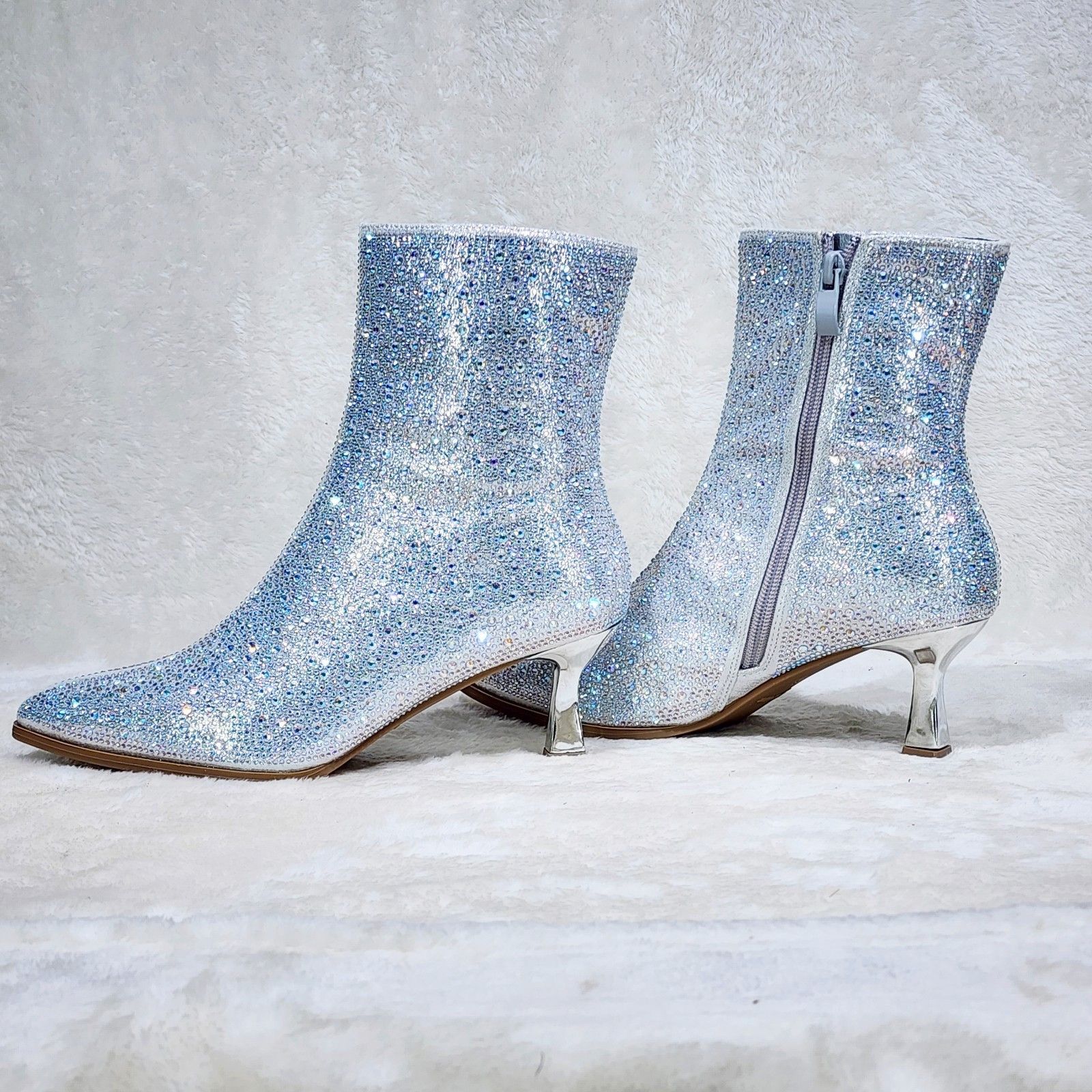 Other Silver Rhinestone Ankle Boots 2.5" Kitten Heels Size US 7 / IT 37 - 2 Thumbnail