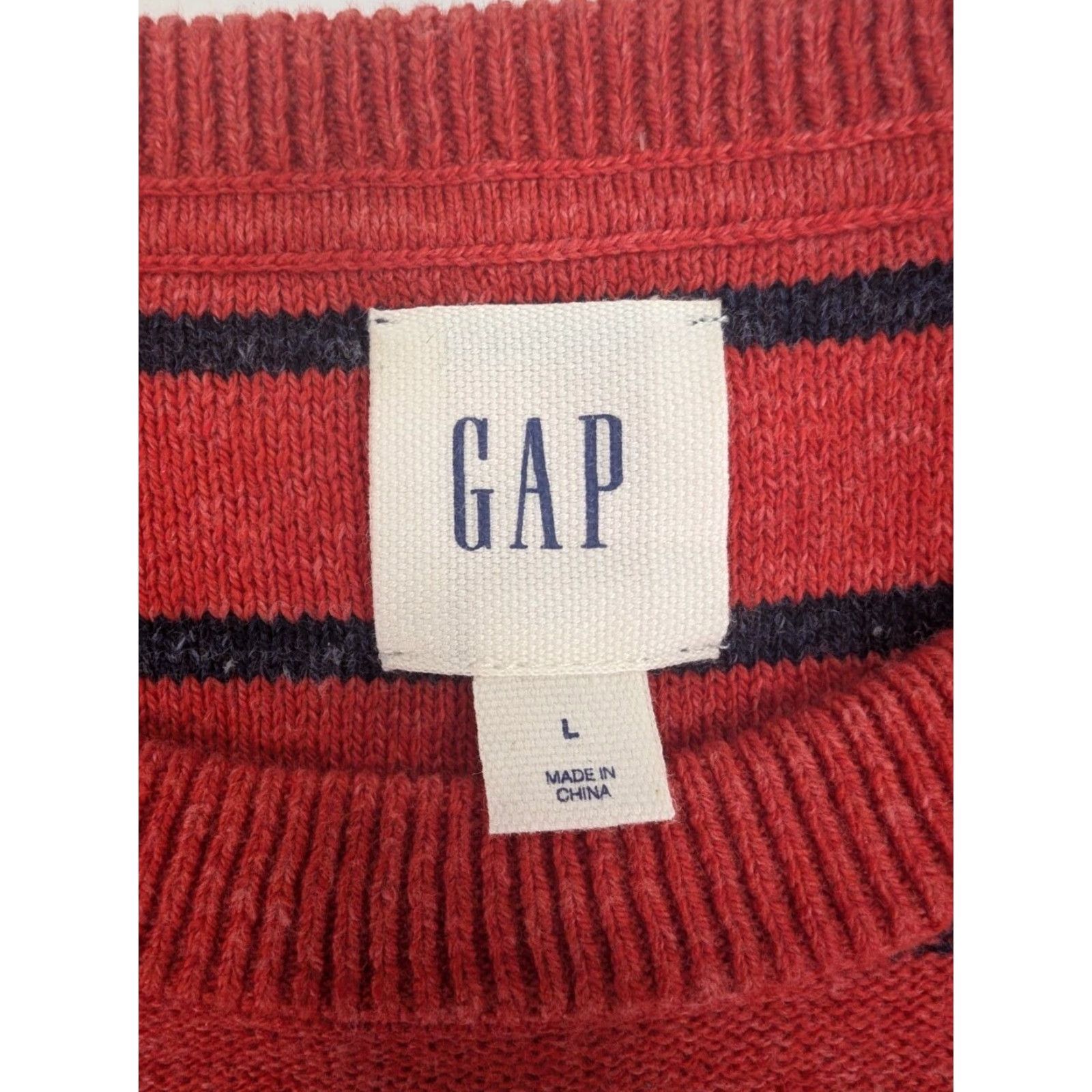 Gap Gap Sweater Men Large Cotton Crew Neck Pullover Navy Blue Red Stripe Budding Size US L / EU 52-54 / 3 - 7 Thumbnail