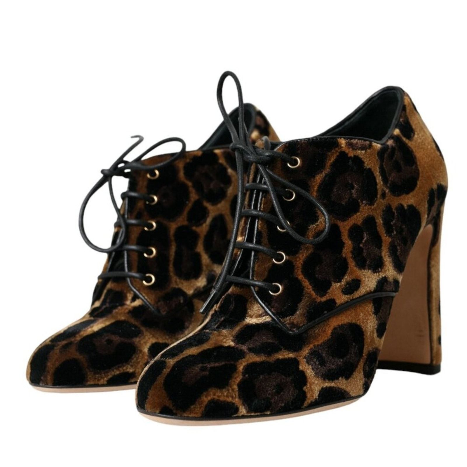 Dolce & Gabbana Leopard Hair Lace Up Heeled Booties Shoes