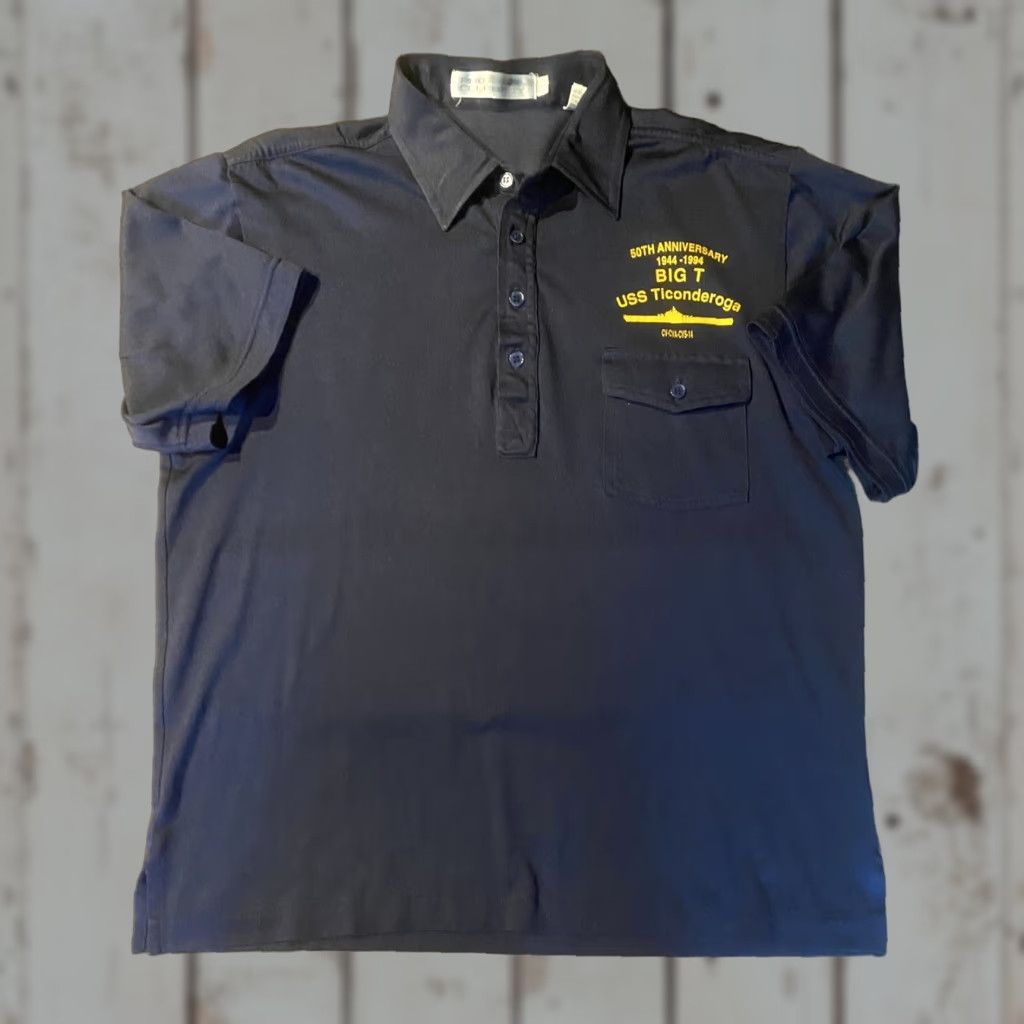 Vintage VINTAGE Pro Celebrity USS Ticonderoga Battleship Navy Polo Shirt Mens L Blue Short Sleeve Collared 1994 Size US L / EU 52-54 / 3 - 1 Thumbnail