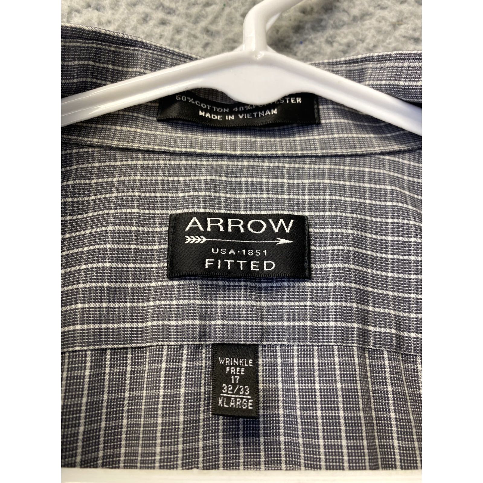 Arrow Arrow Dress Shirt Men’s XL Gray Long Sleeve Check Button-Up Casual, 17 32/33, Regular Fit, Classic Pattern, Office/Business, Arrow Size US XL / EU 56 / 4 - 4 Thumbnail