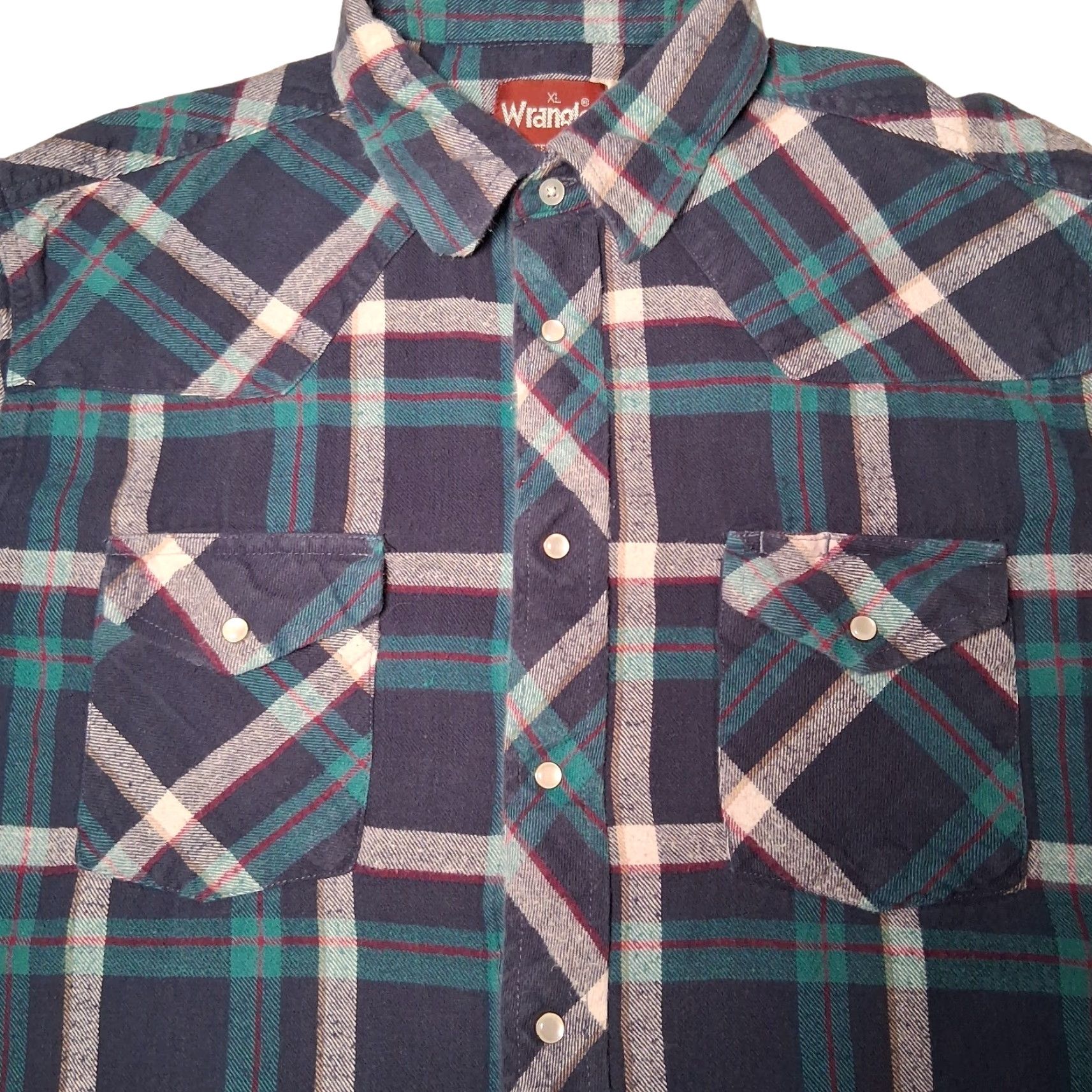 Wrangler Wrangler Western Shirt Men XL Blue Plaid Flannel Pearl Snap Rodeo Cowboy Ranch Size US XL / EU 56 / 4 - 2 Thumbnail