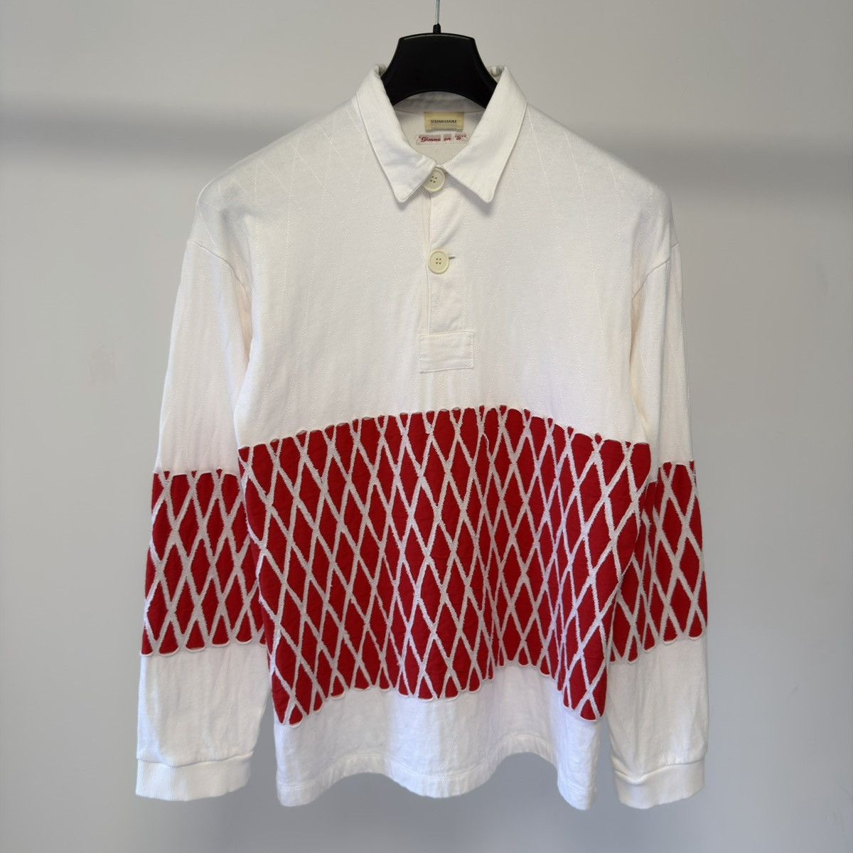 Stefan Cooke White/Red Cotton ‘Slashed’ Rugby Shirt Size US M / EU 48-50 / 2 - 1 Thumbnail