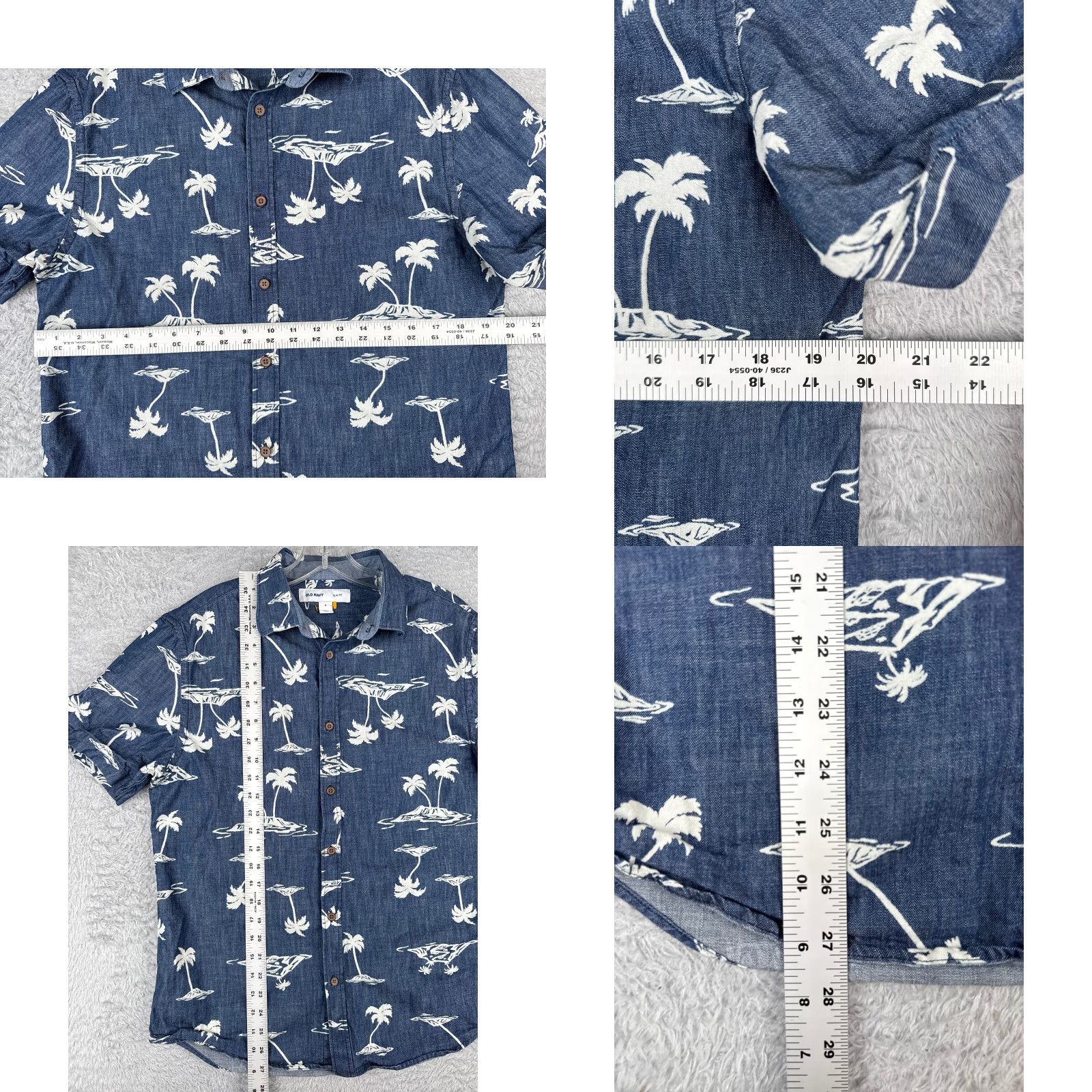 Old Navy Old Navy Hawaiian Shirt Men Medium Blue White Floral Slim Button-Up Cotton Size US M / EU 48-50 / 2 - 8 Thumbnail