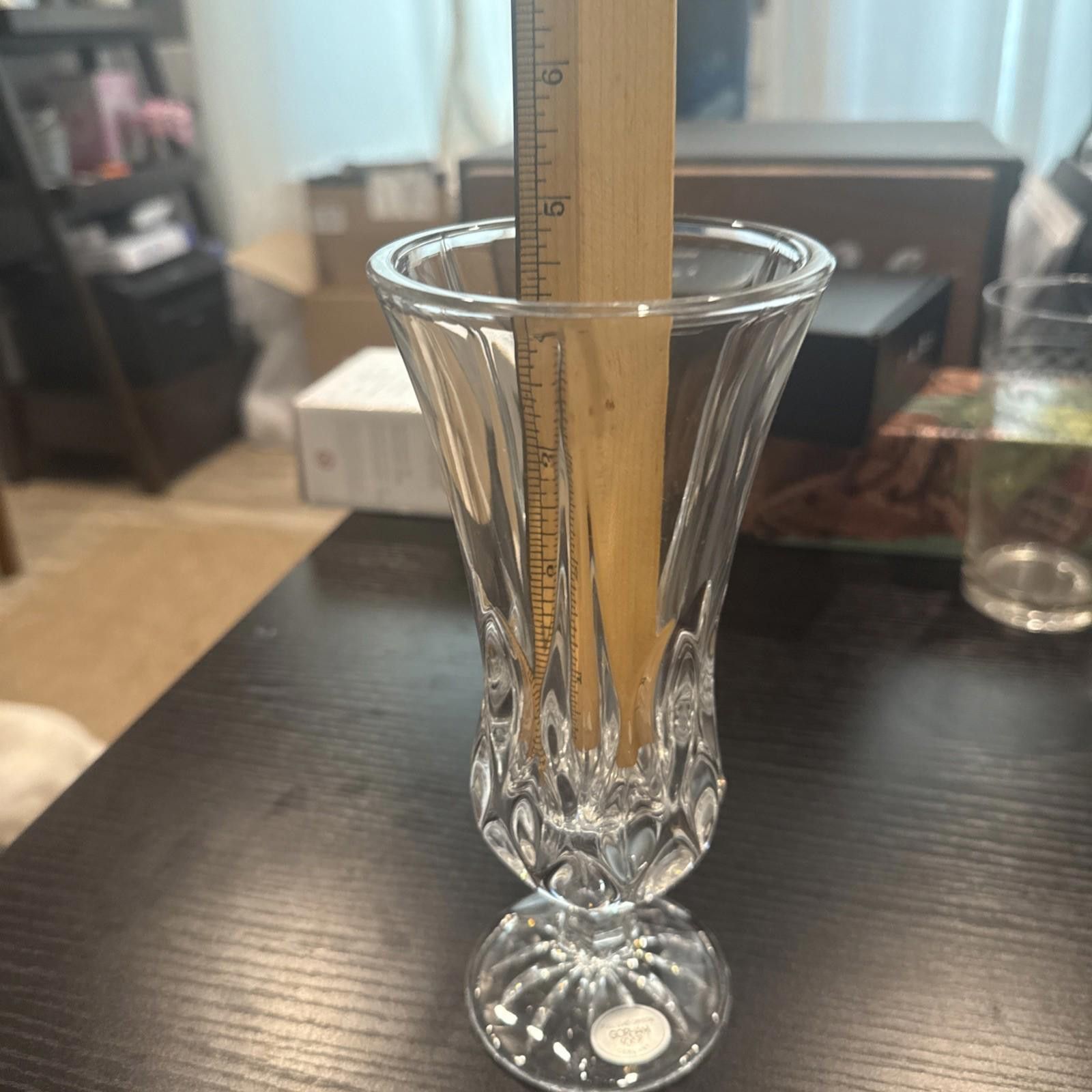 Designer Gorham Full Lead Crystal C192 7" Footed Vase - NOB Size ONE SIZE - 2 Thumbnail