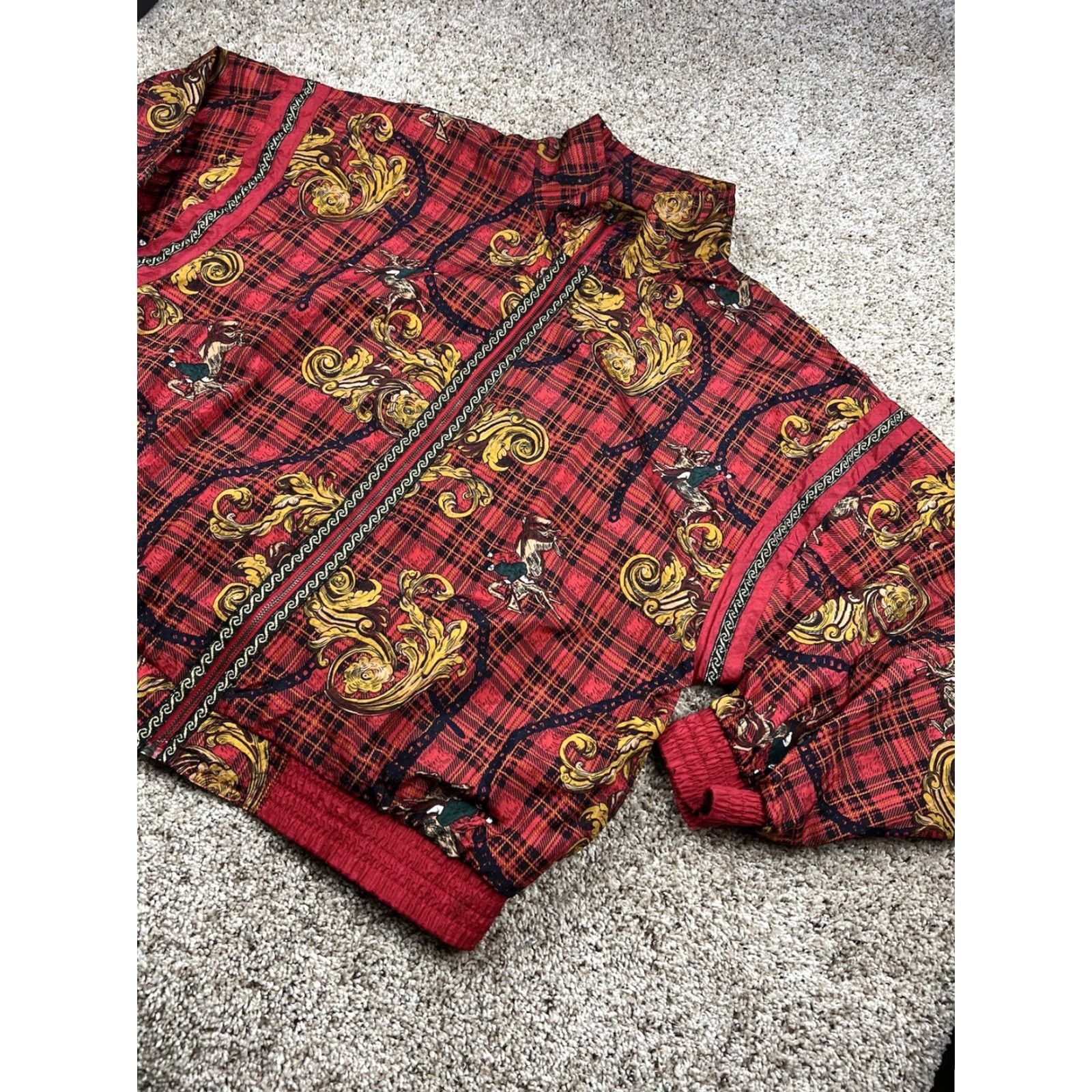 Vintage VINTAGE Equestrian Windbreaker Jacket Womens Red Plaid Full Zip L Size L / US 10 / IT 46 - 3 Thumbnail