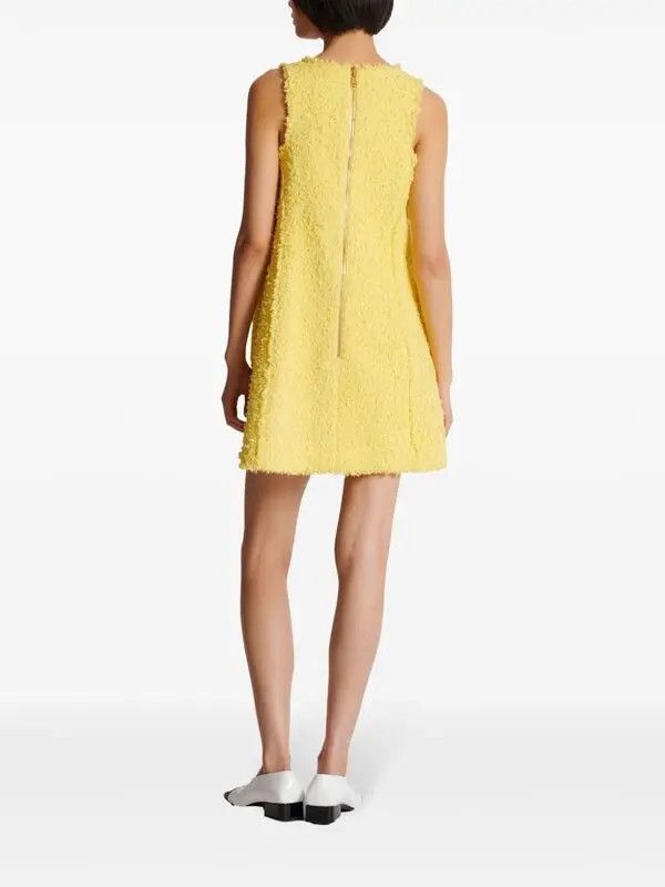 Balmain o1s1wg110825 Button Embellished Tweed Mini Dress in Yellow Size S / US 4 / IT 40 - 4 Thumbnail