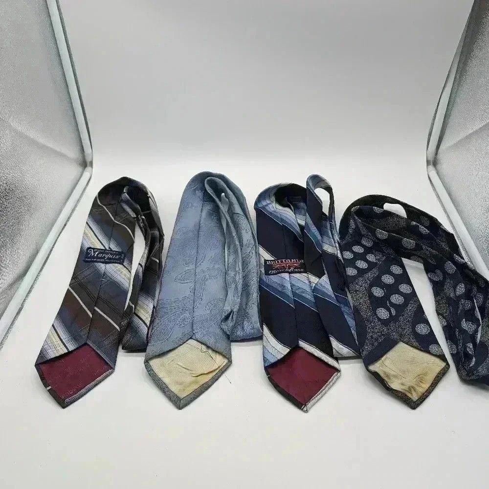 Vintage 4 Blue Vintage Ties 70s style Marquis, Brittania WIDE Size ONE SIZE - 2 Thumbnail