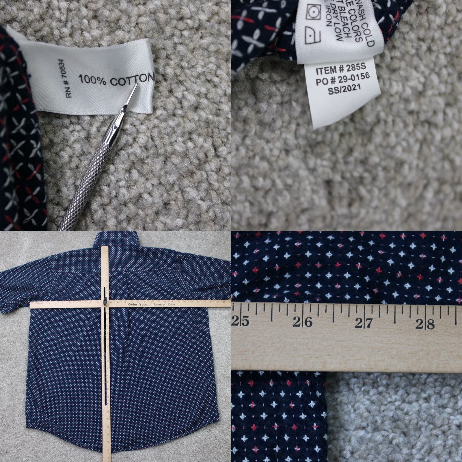 Orvis Orvis Shirt Mens XL Blue Geometric Classic Fit Cotton S/S Button-Down Size US XL / EU 56 / 4 - 8 Thumbnail