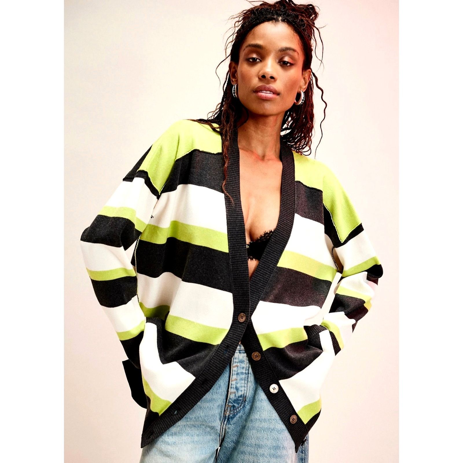 Free People Free People League Of Her Own Cardigan Carbon Lime Combo S Size S / US 4 / IT 40 - 2 Thumbnail