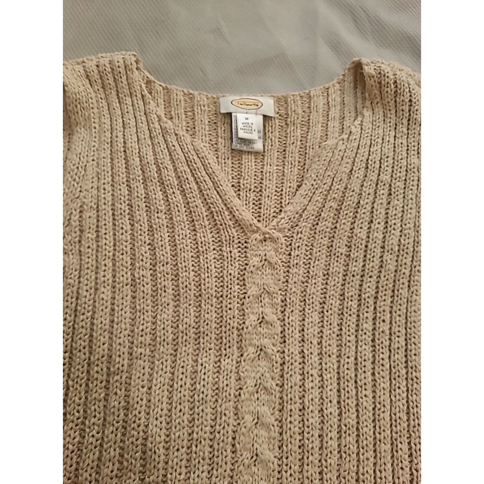 Talbots VINTAGE Talbots Sweater Womens Medium Beige Cream Sleeveless V-Neck Cable Knit Top Size M / US 6-8 / IT 42-44 - 7 Thumbnail
