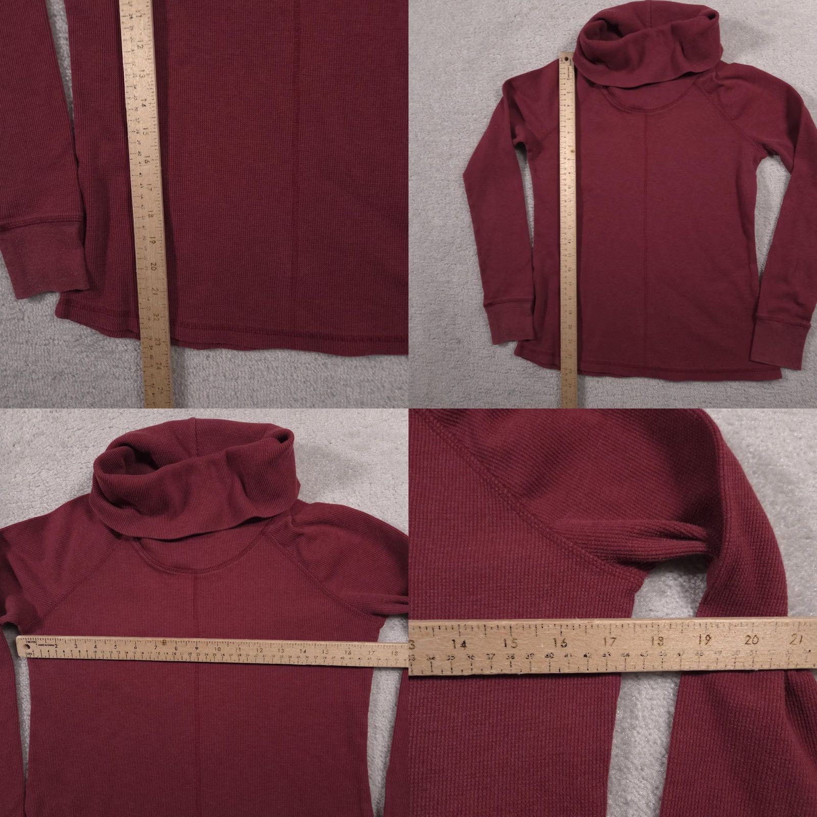 Vintage Woolrich Womens Small Burgundy Cowl Neck Thermal Waffle Knit Long Sleeve Shirt - Raglan, Cotton Blend, Stretch, Base Layer Size S / US 4 / IT 40 - 8 Thumbnail