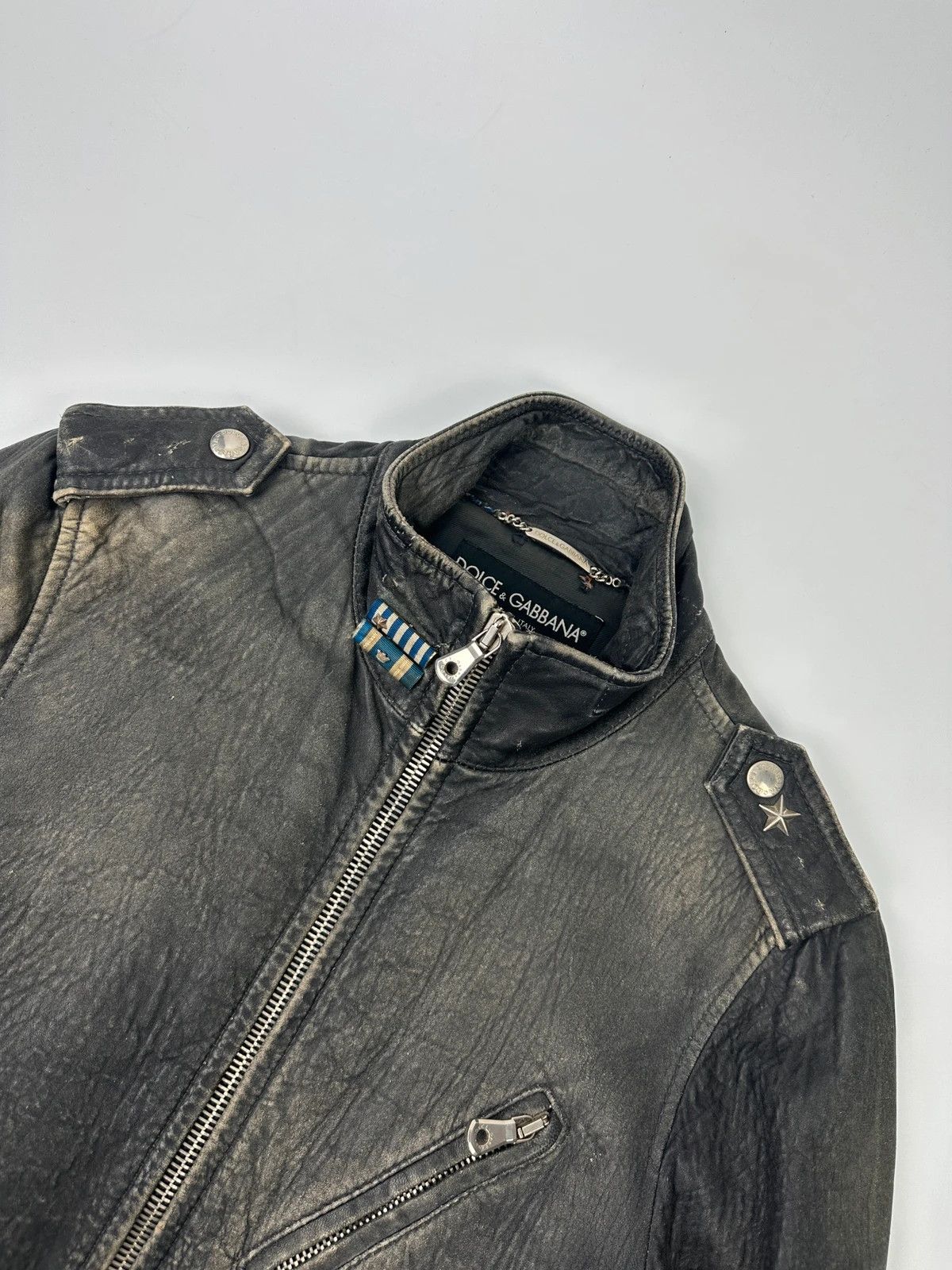 Dolce & Gabbana Dolce & Gabbana 00’s Grey Eroded Leather Faded Bomber Jacket Size US M / EU 48-50 / 2 - 2 Thumbnail
