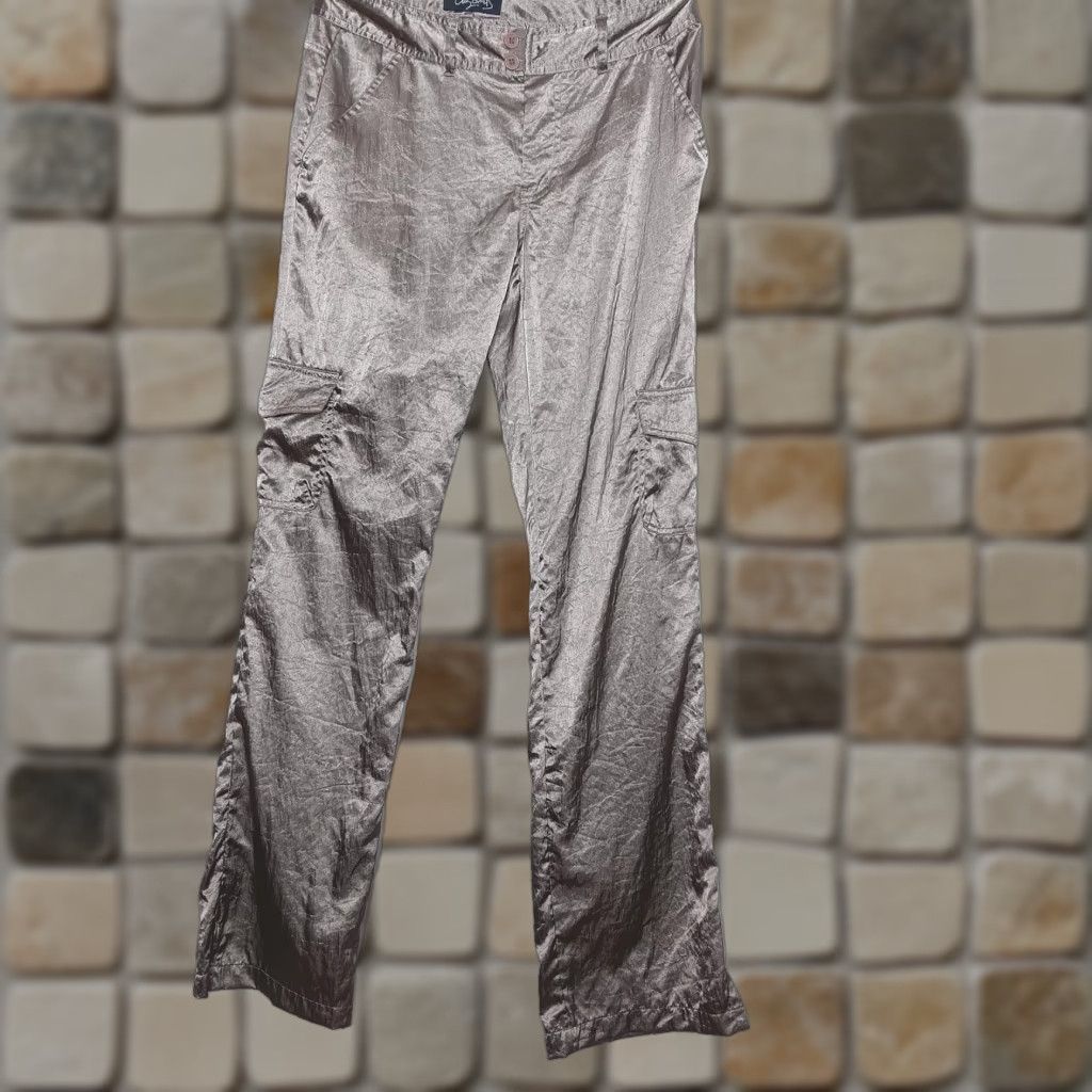 Vintage VINTAGE City Streets Cargo Pants Size 7 Shimmery Silver Nylon Bootcut Womens Size 28" / US 6 / IT 42 - 1 Thumbnail