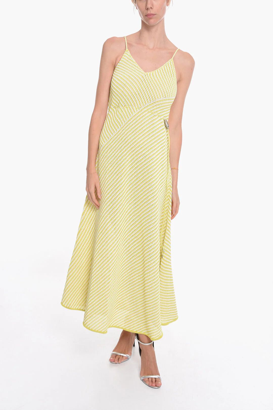 Bottega Veneta og1mm0426 Striped Cotton-blend Maxidress in Green Size L / US 10 / IT 46 - 1 Thumbnail