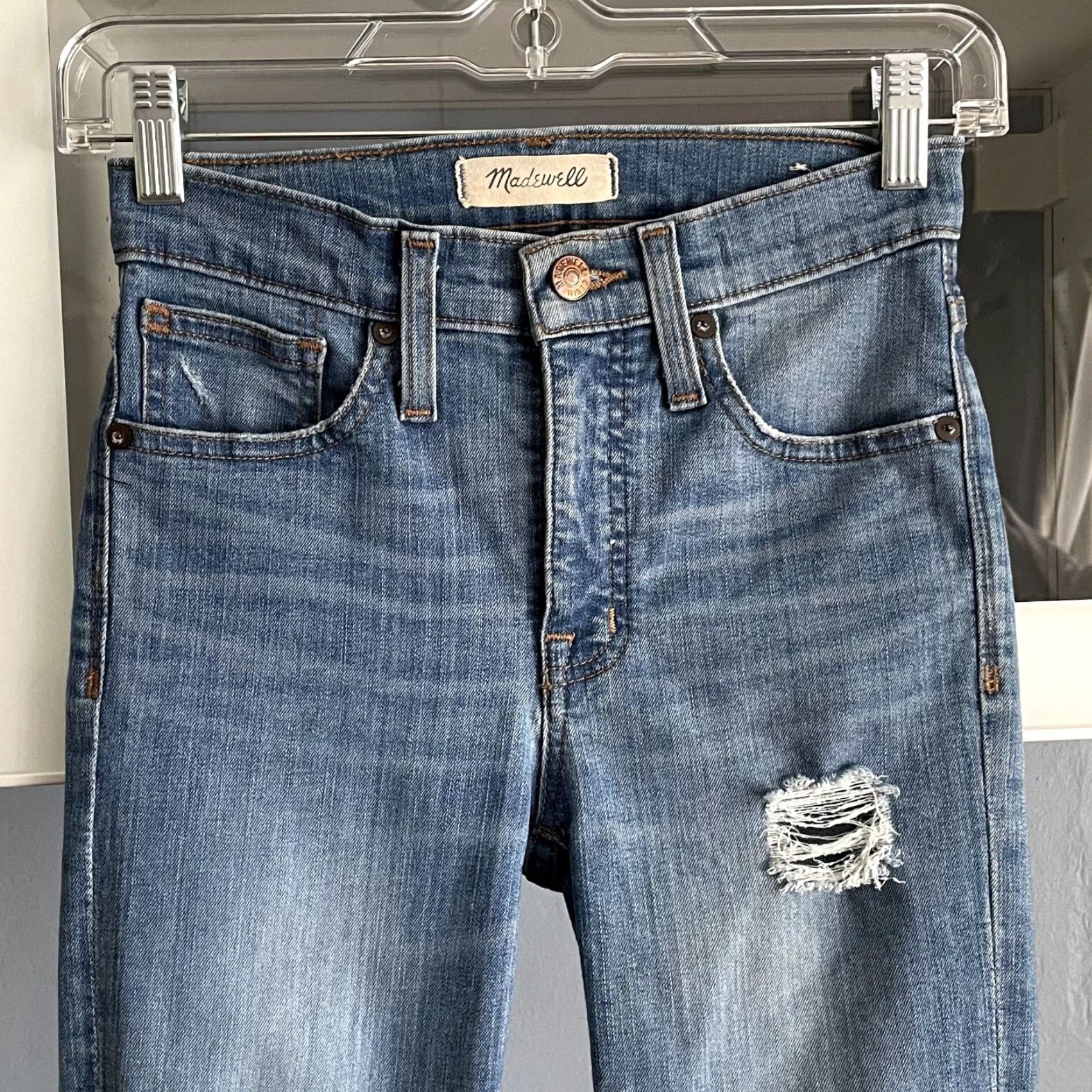 Madewell Madewell 9" High-Rise Skinny Jeans Ontario Wash Distressed-Hem Edition 23 Womens Jeans Blue Skinny Distressed 9" Regular 23 Size 40" / US 18 - 2 Thumbnail