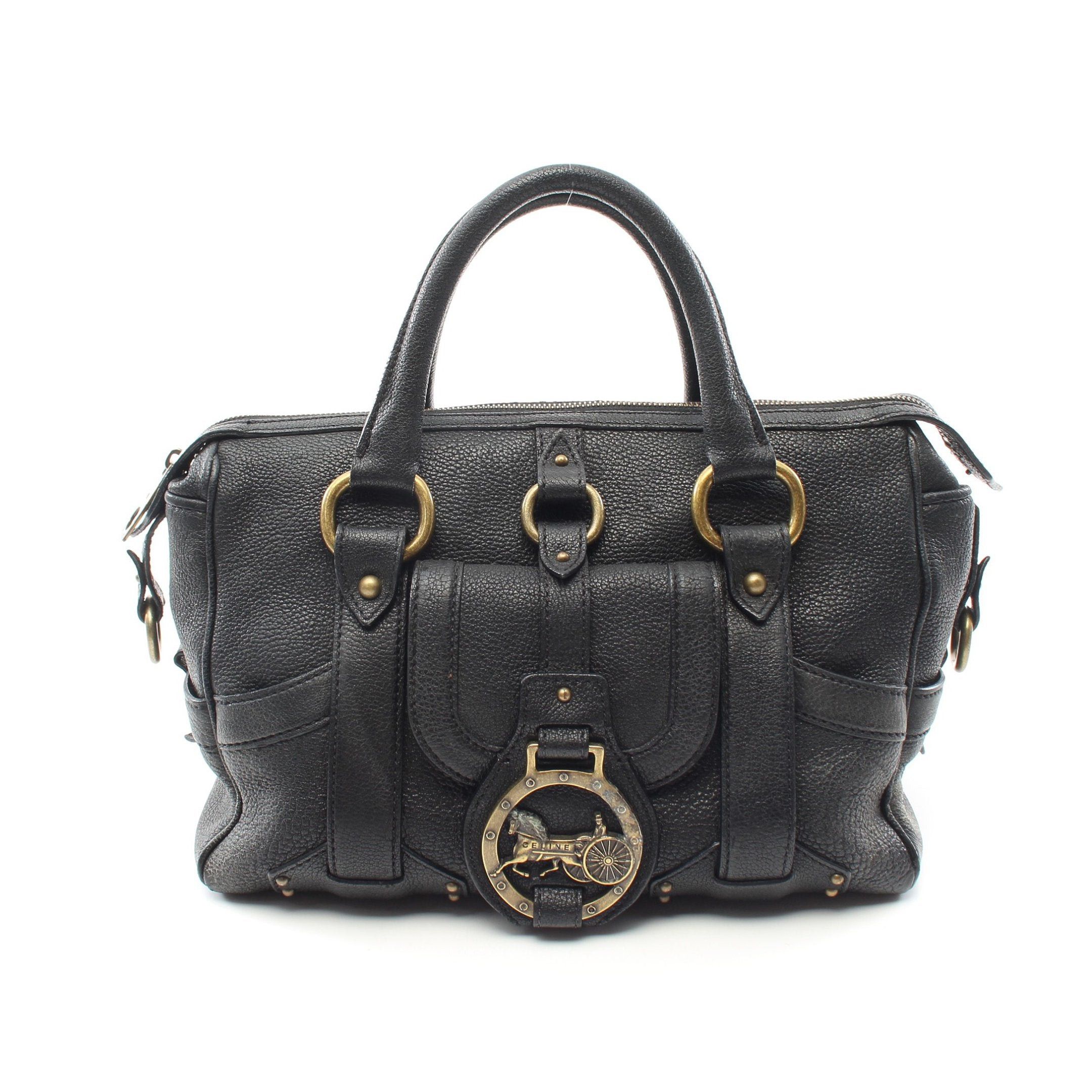 image of Celine Handbag Leather Black Carriage Fittings, Women's