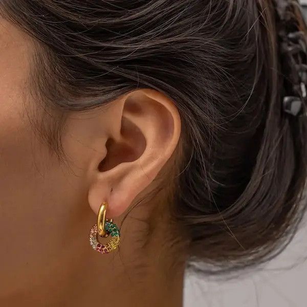 VIBE Colorful Donut Pendant Hoop Earring (1pairs） Size ONE SIZE - 1 Thumbnail