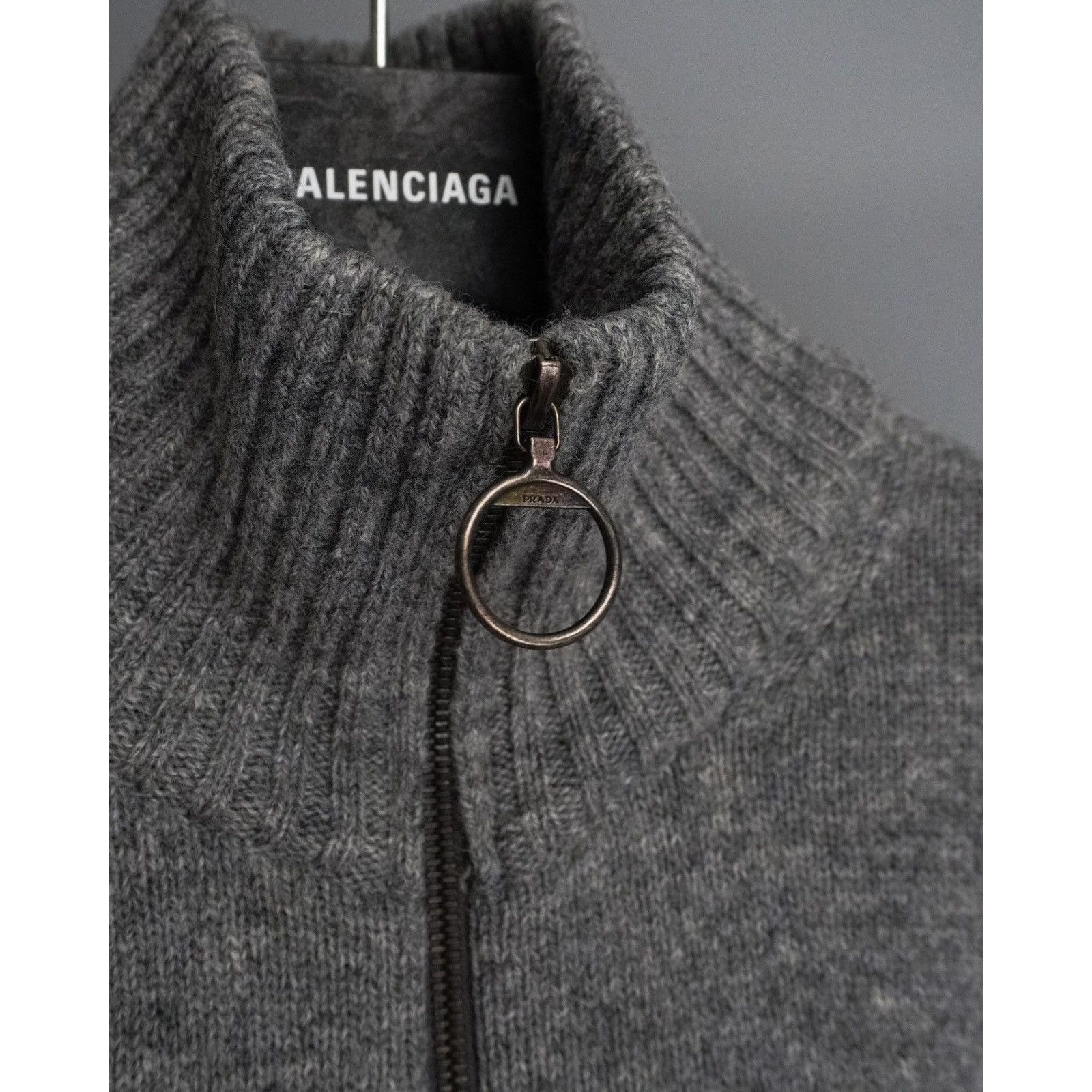Prada Vintage prada grey knit wool zip logo sweater Size US S / EU 44-46 / 1 - 6 Thumbnail