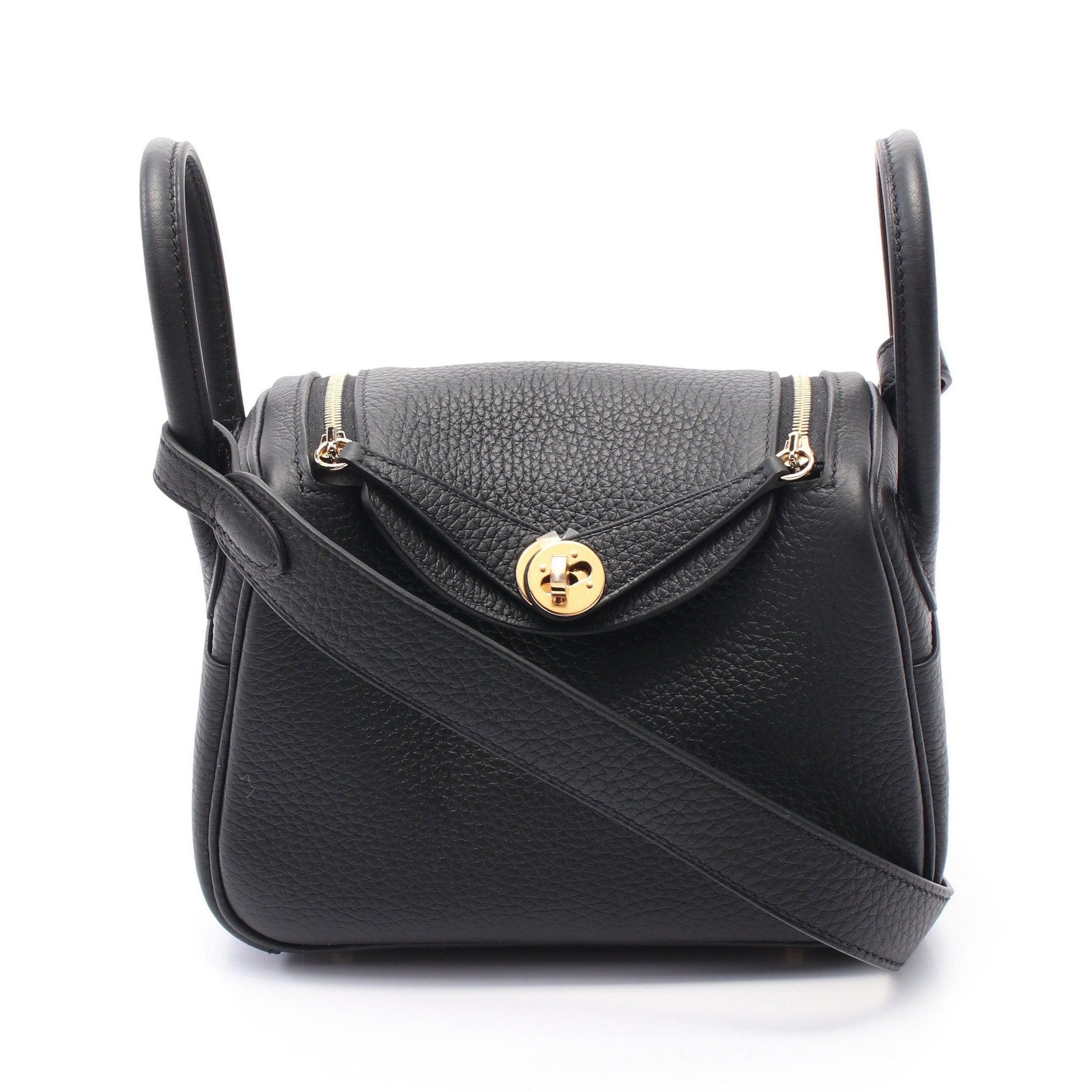 Hermes Hermes Lindy Mini Shoulder Bag Clemence Leather Black Gold Hardware Double Engraved Size ONE SIZE - 1 Thumbnail