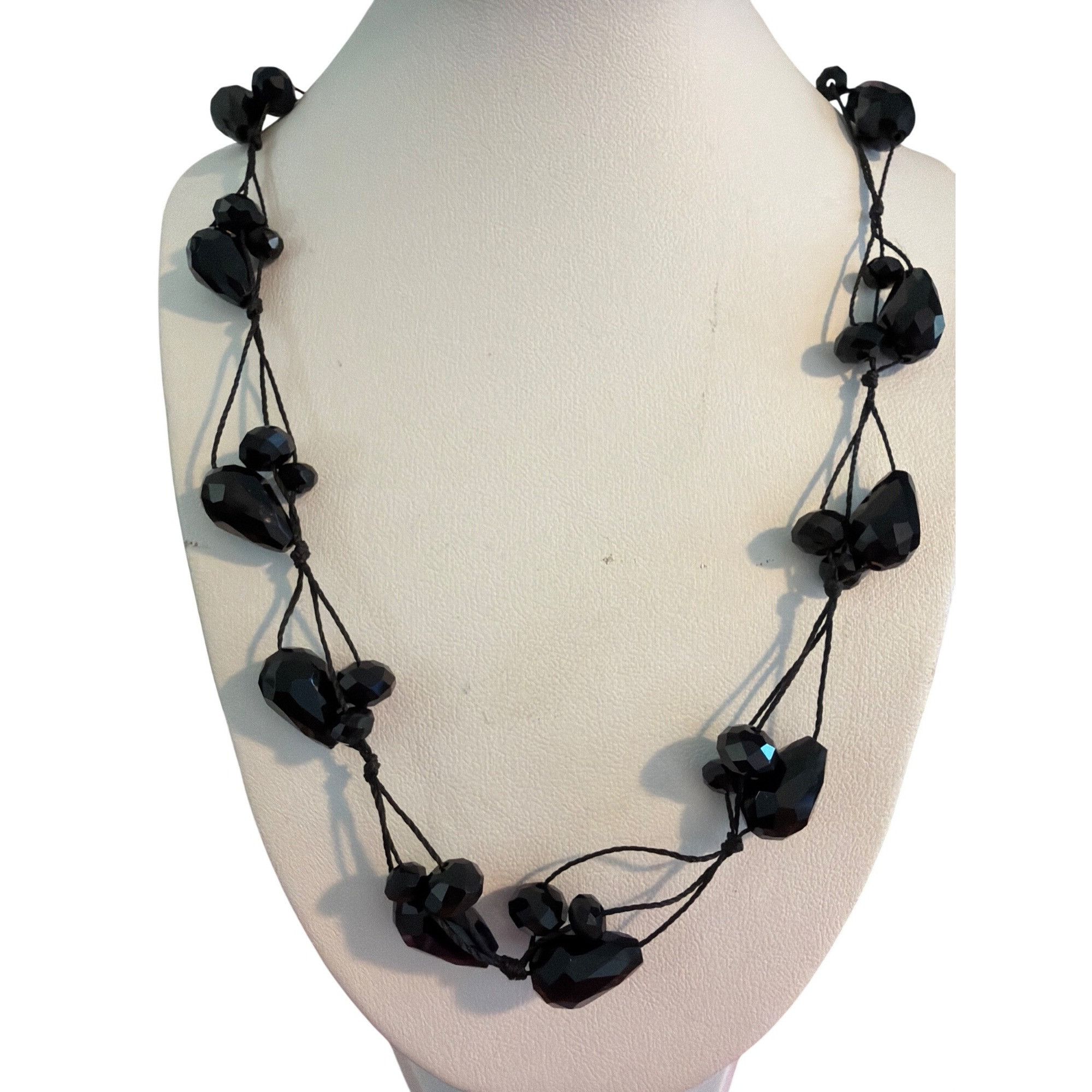 Other Vintage Black Glass Bead Cluster Necklace Multi Strand Woven Size ONE SIZE - 1 Thumbnail