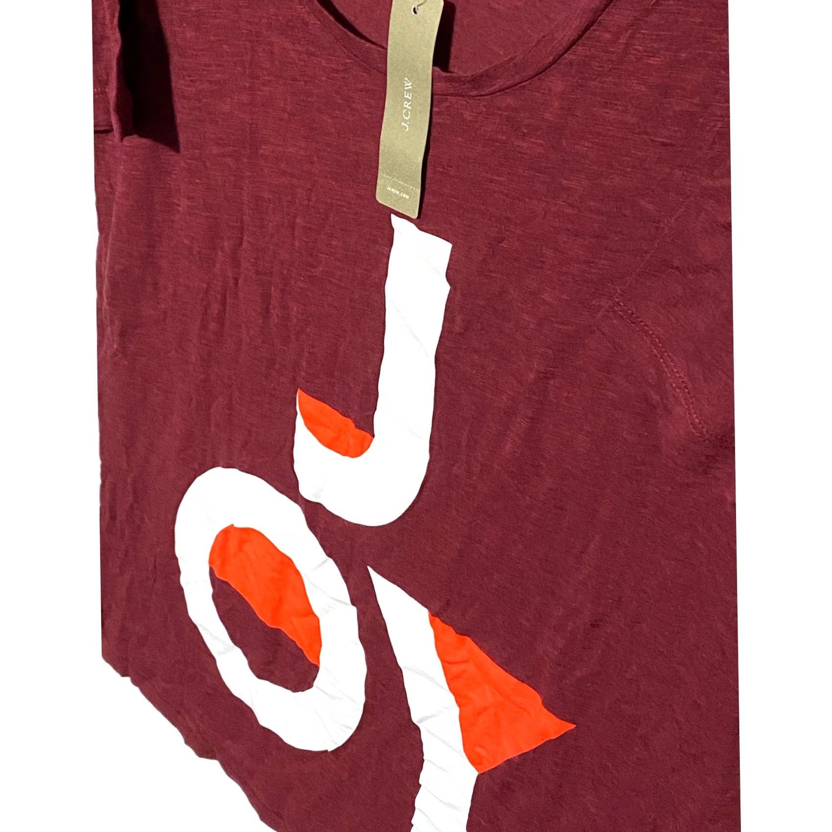 J.Crew J.CREW T-Shirt Womens M Christmas Party Joy Holiday Cheer Burgundy Red 60% Cotton 40% Modal NWT Casual Soft Short Sleeve Crew Neck Satin Tagless? Size M / US 6-8 / IT 42-44 - 2 Thumbnail