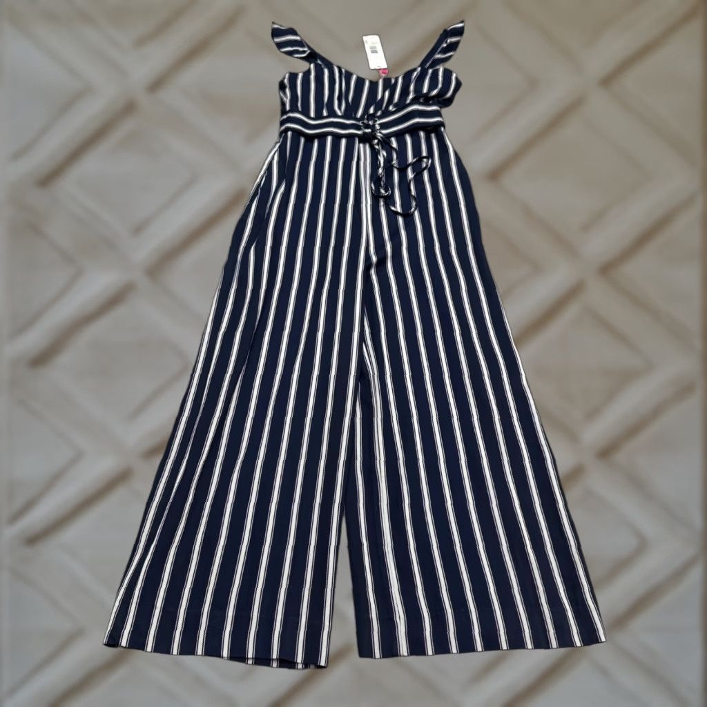 Parker Parker Myers Jumpsuit Multi Stripe Wide Leg Navy Lace Up Sleeveless Womens 2 NWD Size 26" / US 2 / IT 38 - 1 Thumbnail
