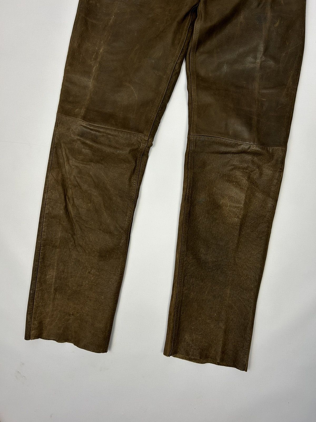 Genuine Leather × Vintage Rock n Blue Brown Leather Pants Size W31 L34 Vintage 90s Size US 31 - 3 Thumbnail