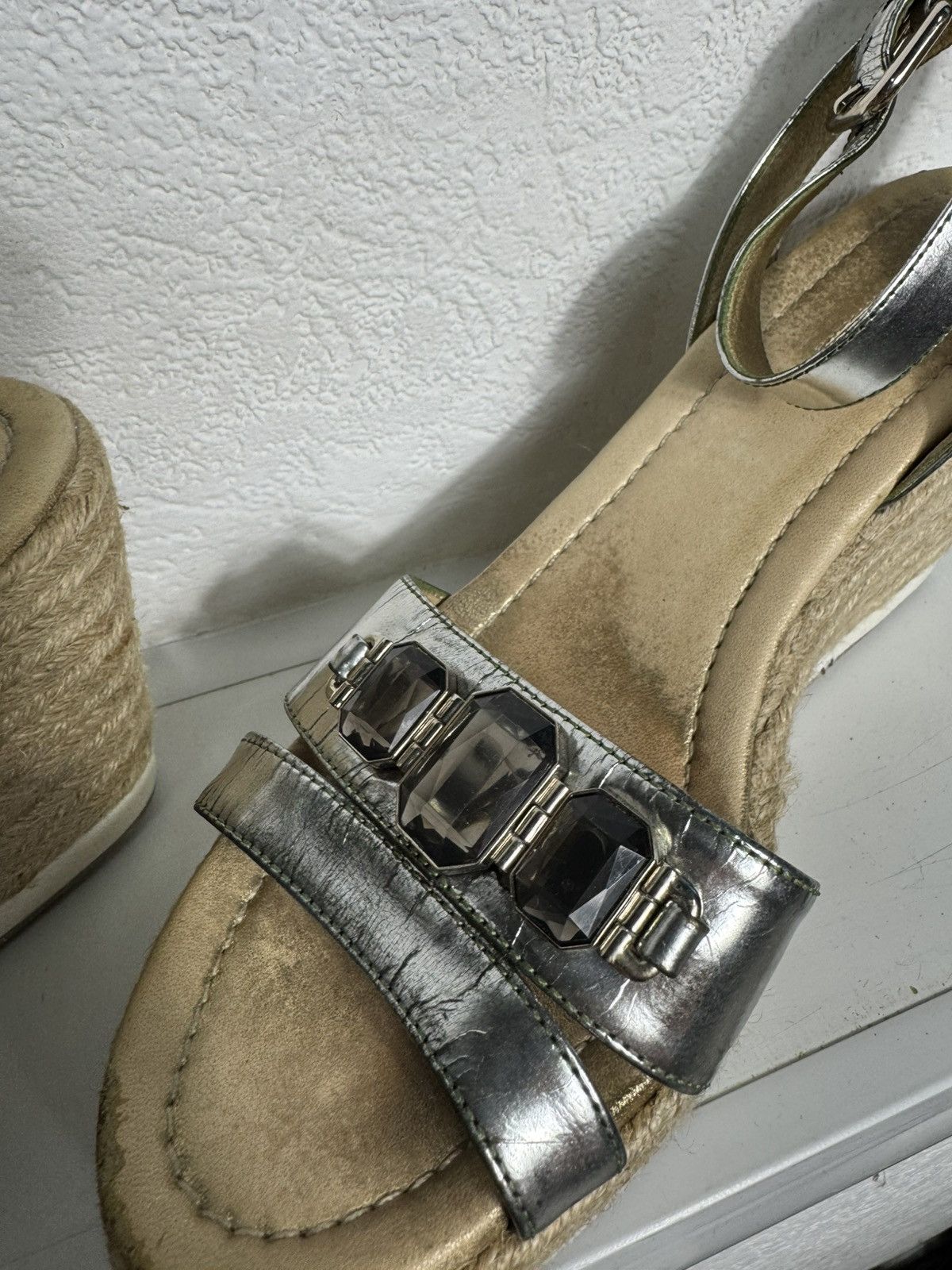 Prada Prada Linea Rossa Silver Leather Wedge Sandals Size 40.5 Size US 9 / IT 39 - 7 Thumbnail